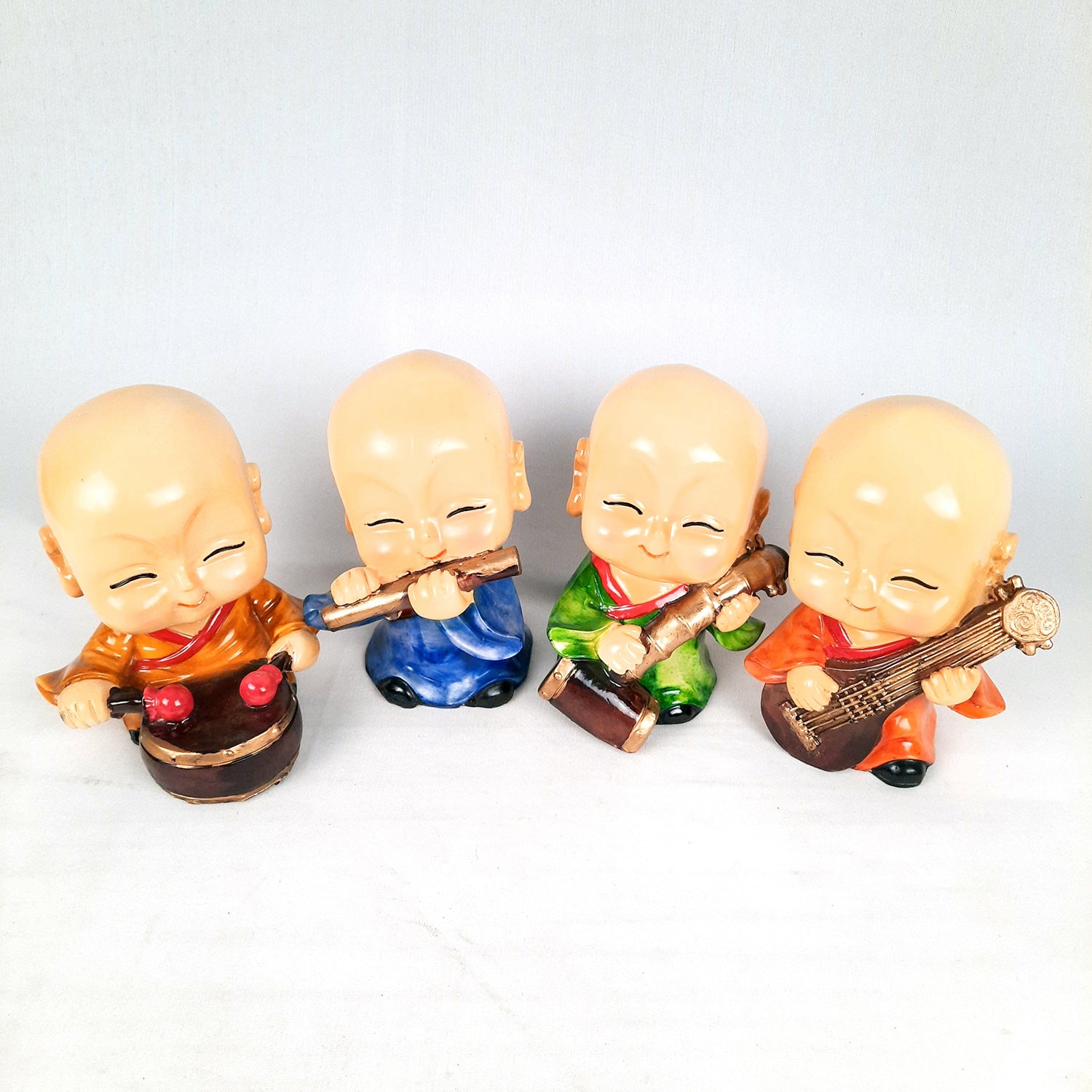 Baby Monk Showpiece | Baby Buddha Feng Shui Decor - For Good Luck, Home, Table, Office Decor & Gift - 5 Inch (Set of 4) - Apkamart