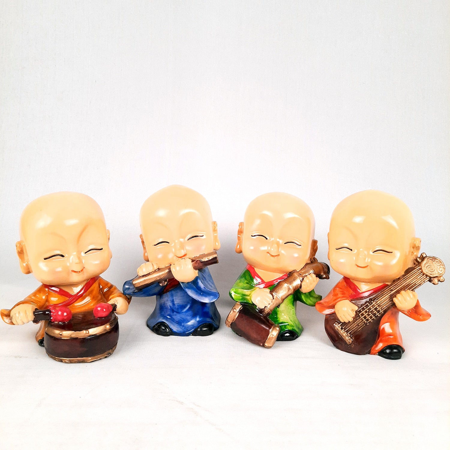 Baby Monk Showpiece | Baby Buddha Feng Shui Decor - For Good Luck, Home, Table, Office Decor & Gift - 5 Inch (Set of 4) - Apkamart