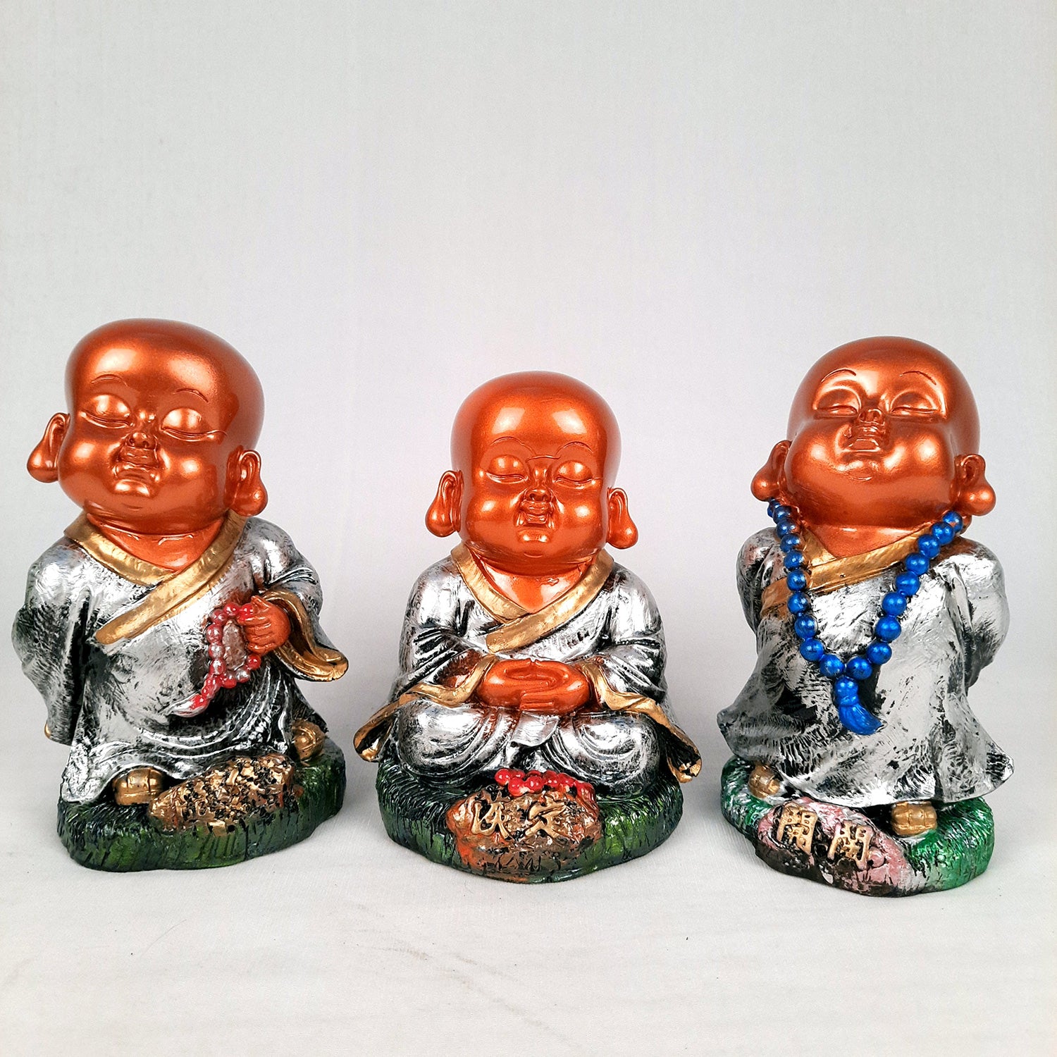 Buddha Baby Monk Showpiece | Feng Shui Decor - For Good Luck, Home, Table, Office Decor & Gift - 5 Inch (Set of 3) - Apkamart