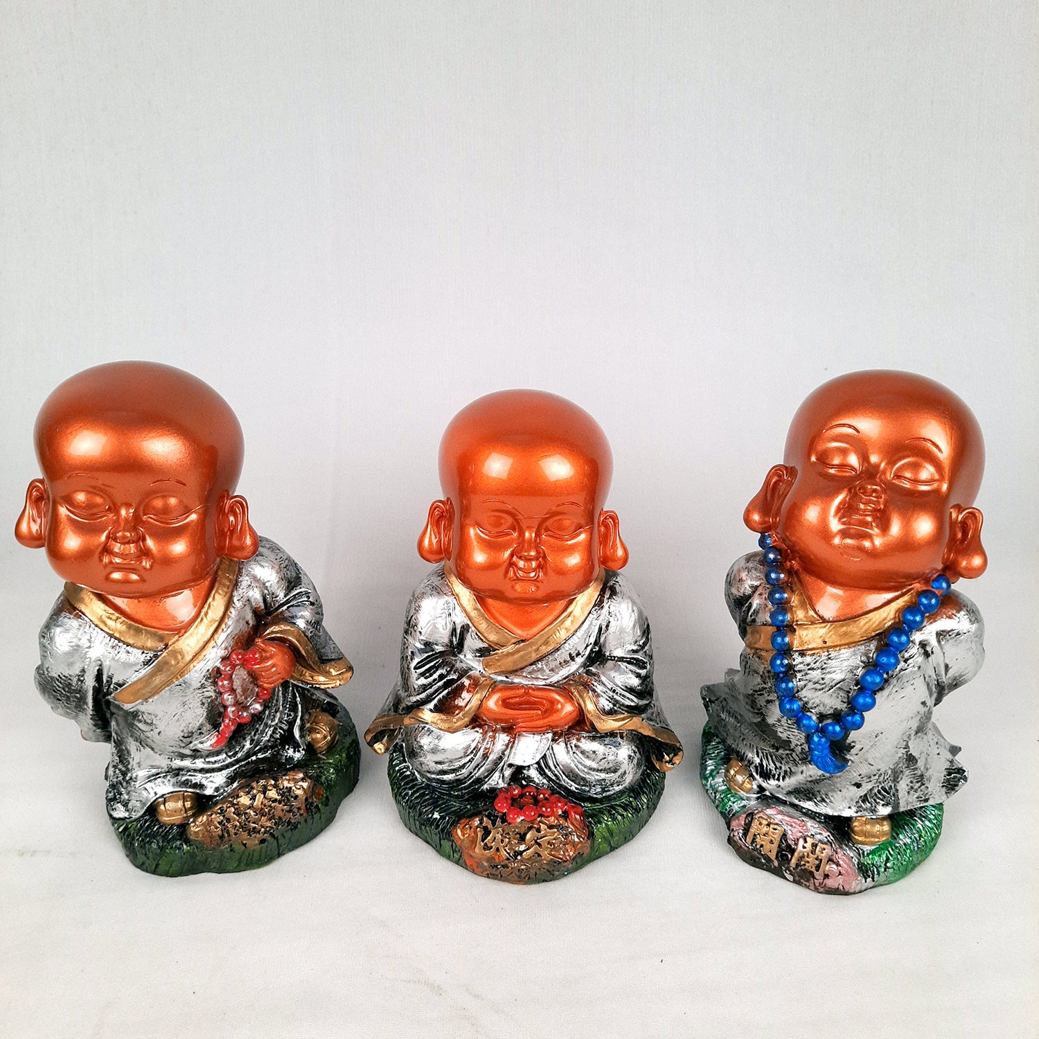 Buddha Baby Monk Showpiece | Feng Shui Decor - For Good Luck, Home, Table, Office Decor & Gift - 5 Inch (Set of 3) - Apkamart