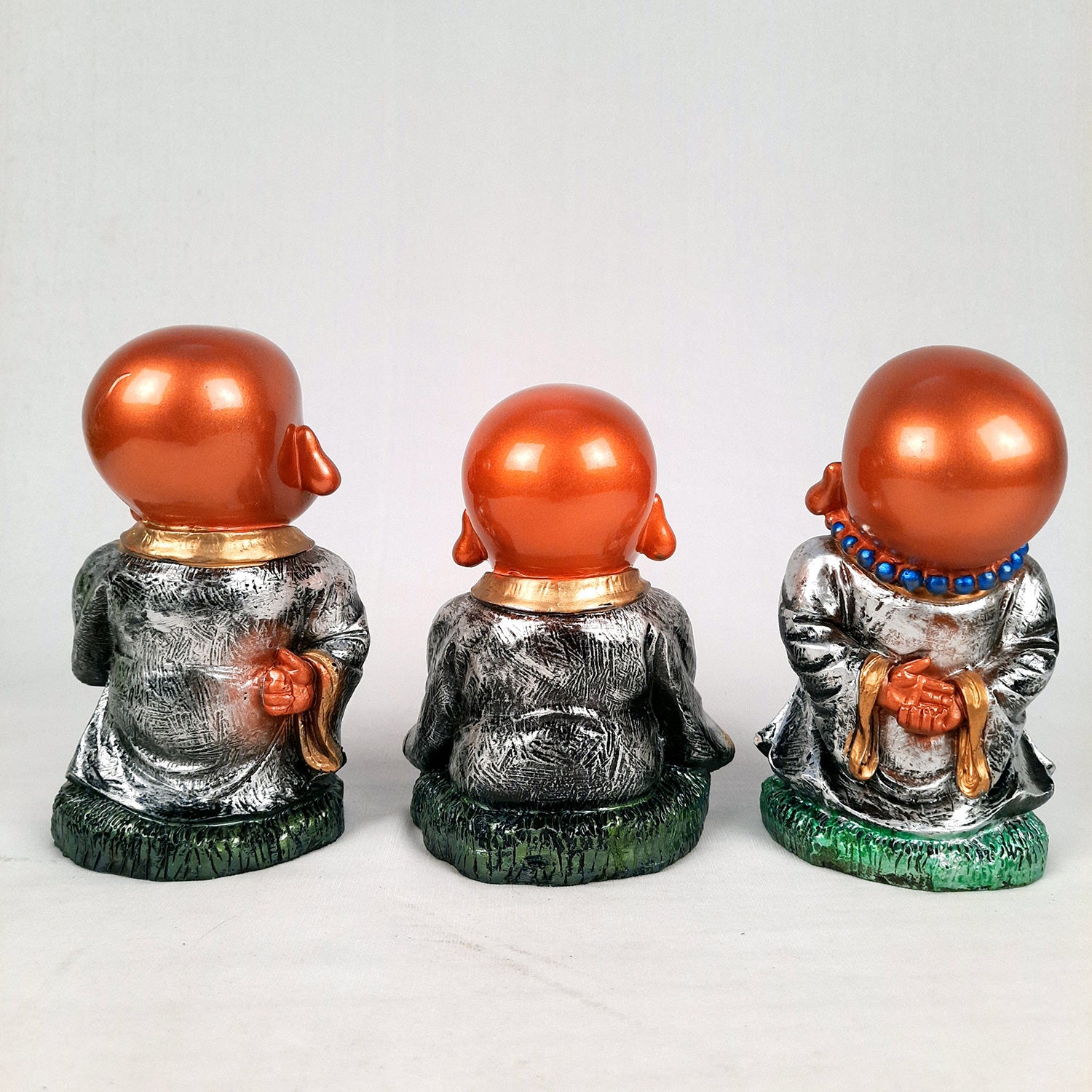 Buddha Baby Monk Showpiece | Feng Shui Decor - For Good Luck, Home, Table, Office Decor & Gift - 5 Inch (Set of 3) - Apkamart