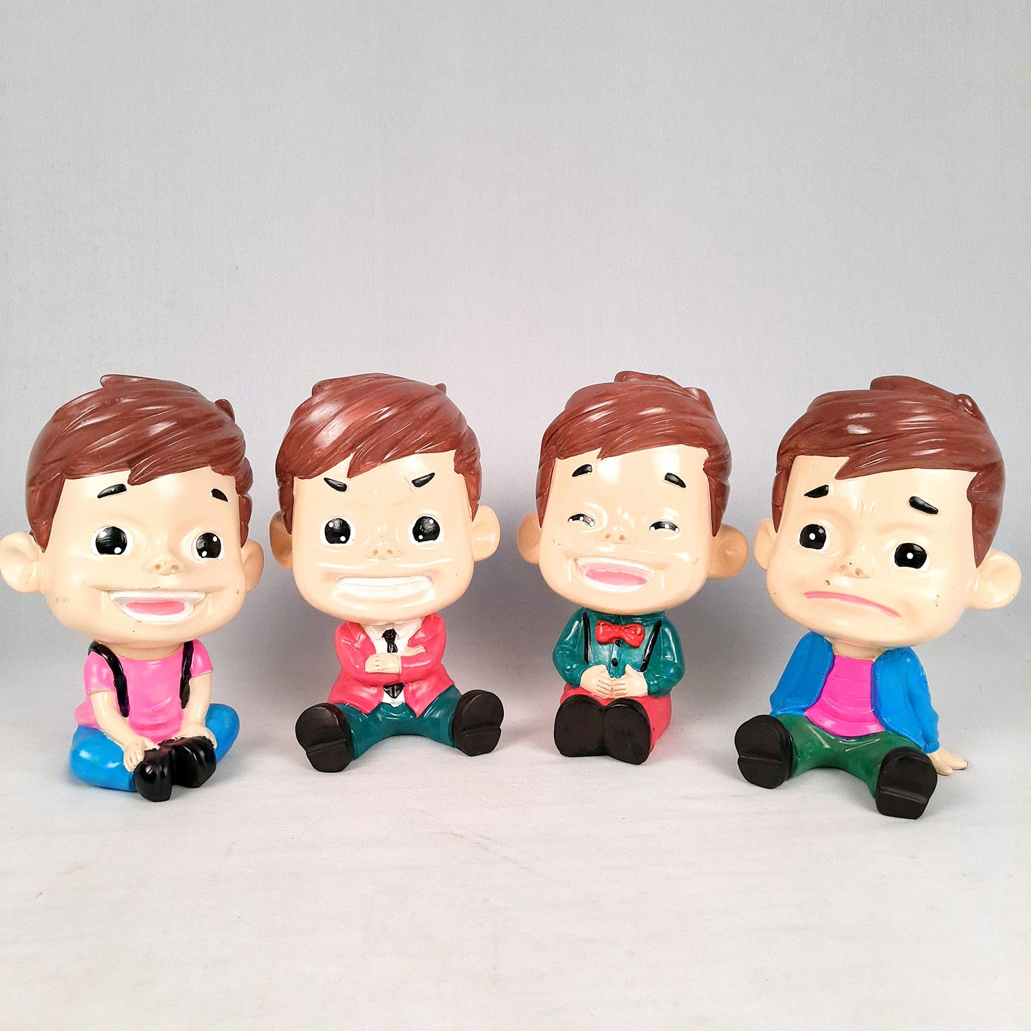 Decorative Sitting Boys Showpiece Human Figurine | Cute Resin Showpiece - for Living Room, Home, Table Decor, Gift for Him - 8 Inch (Set of 4)-Apkamart