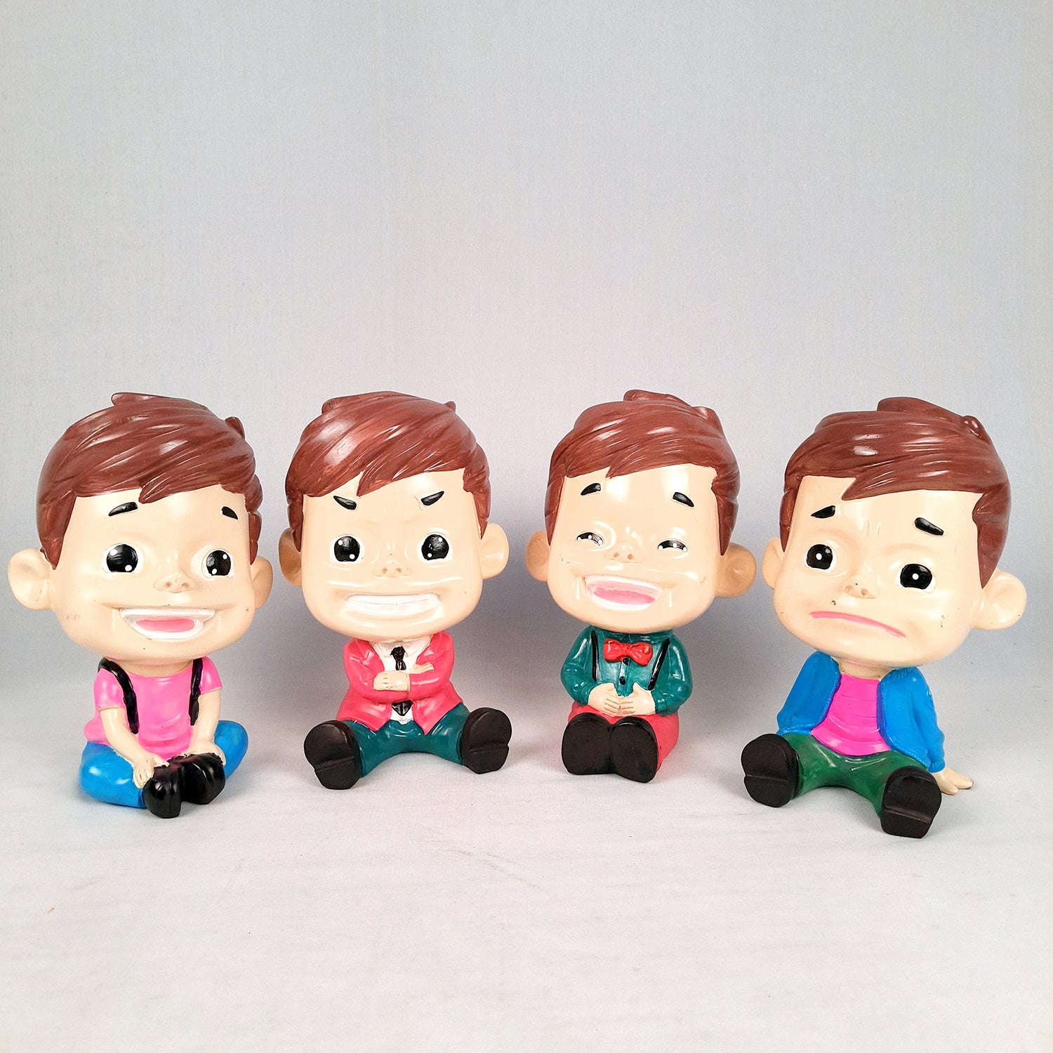 Decorative Sitting Boys Showpiece Human Figurine | Cute Resin Showpiece - for Living Room, Home, Table Decor, Gift for Him - 8 Inch (Set of 4)-Apkamart