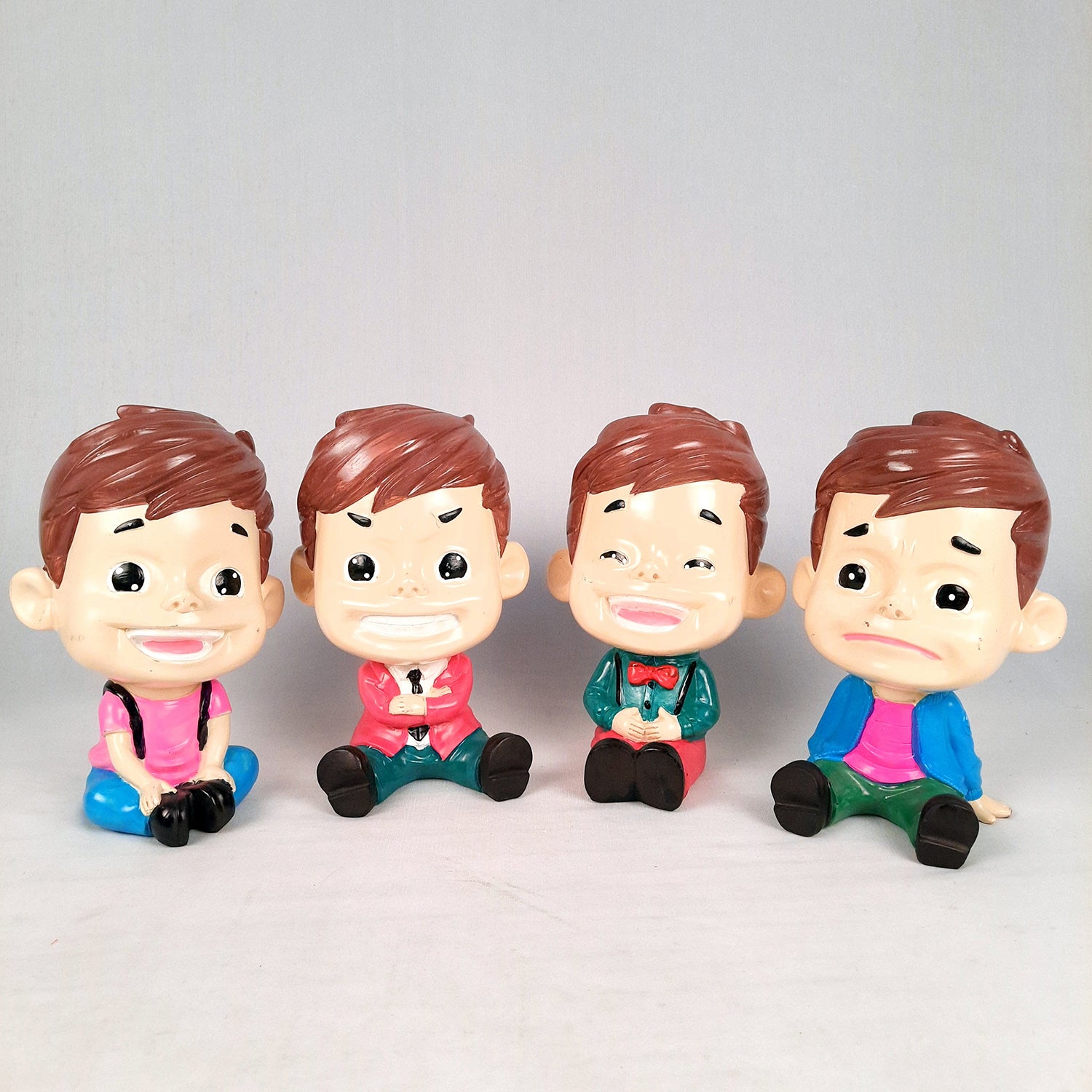 Decorative Sitting Boys Showpiece Human Figurine | Cute Resin Showpiece - for Living Room, Home, Table Decor, Gift for Him - 8 Inch (Set of 4)-Apkamart