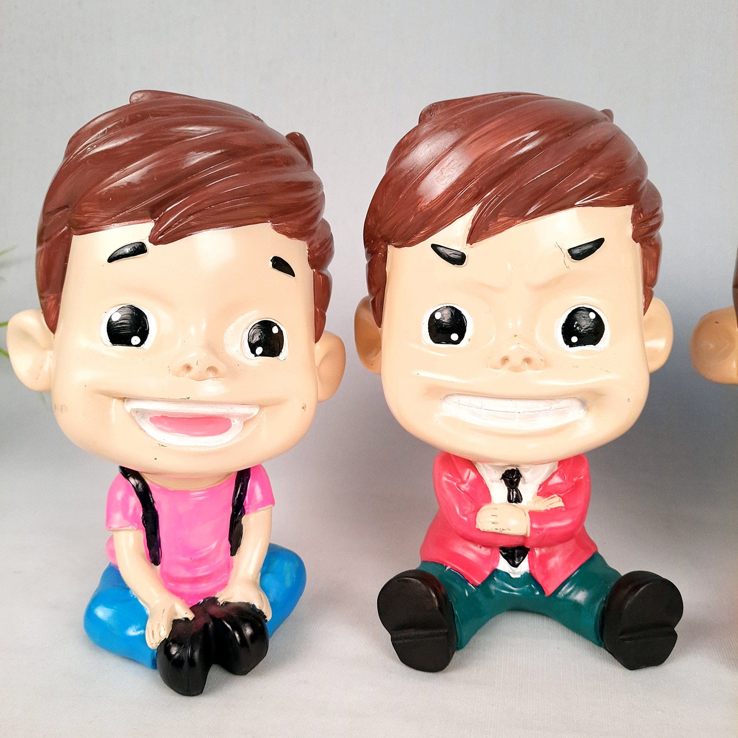 Two Boys Sitting Showpiece | Human Figurine | Cute Resin Showpiece - for Living Room, Home, Table Decor, Gift for Him - 8 Inch (Set of 2) - Apkamart