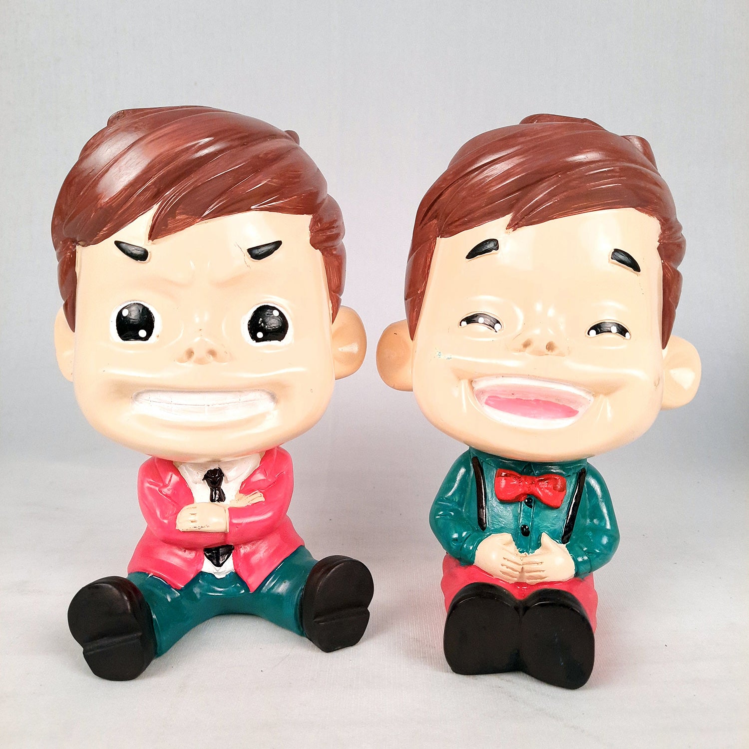 Two Boys Sitting Showpiece | Human Figurine | Cute Resin Showpiece - for Living Room, Home, Table Decor, Gift for Him - 8 Inch (Set of 2) - Apkamart