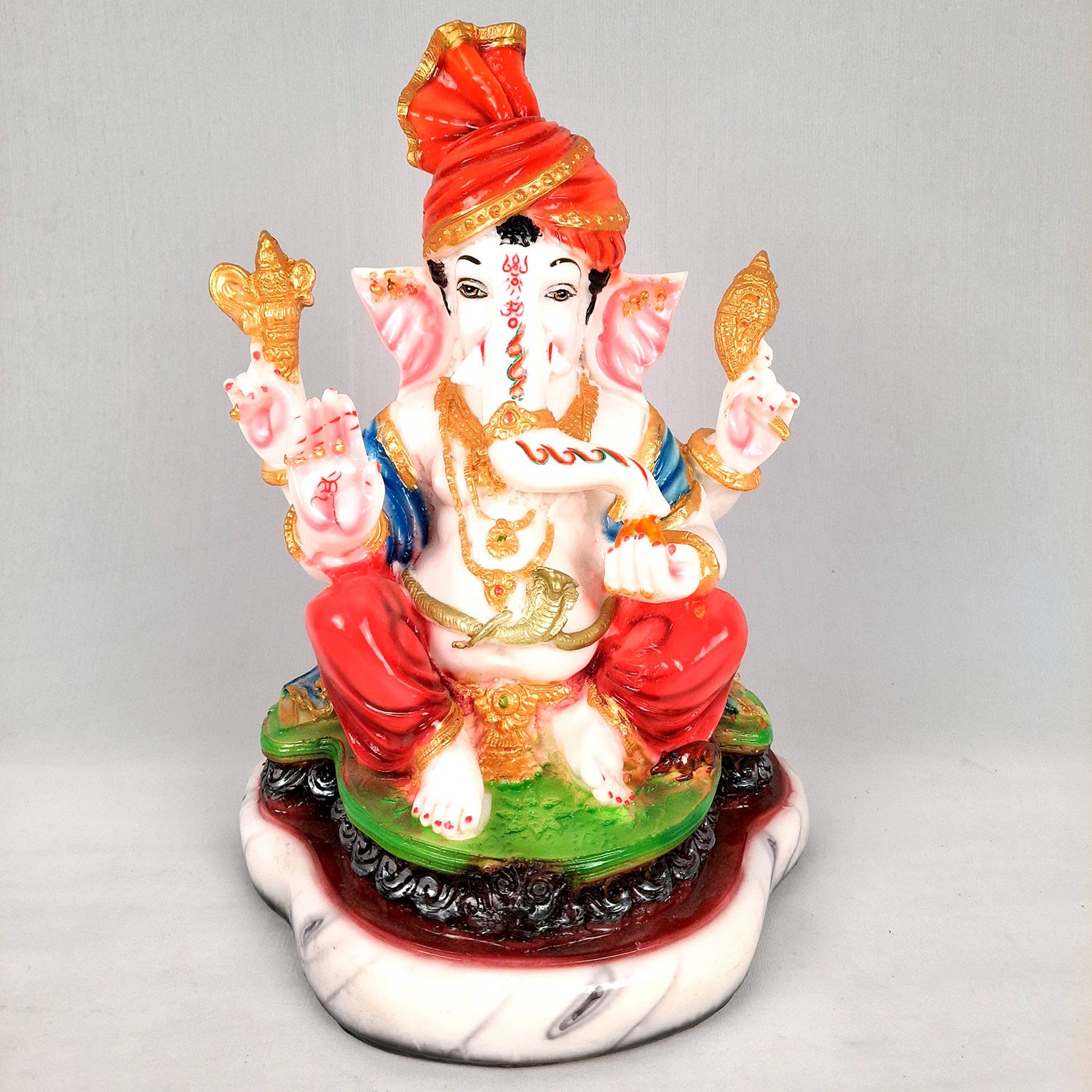 Ganesh Idol | Ganesha Statue Wearing Pagdi Design - for Pooja, Home & Table Decor | Ganpati Murti for Office Desk, Car Dashboard - 11 Inch - Apkamart