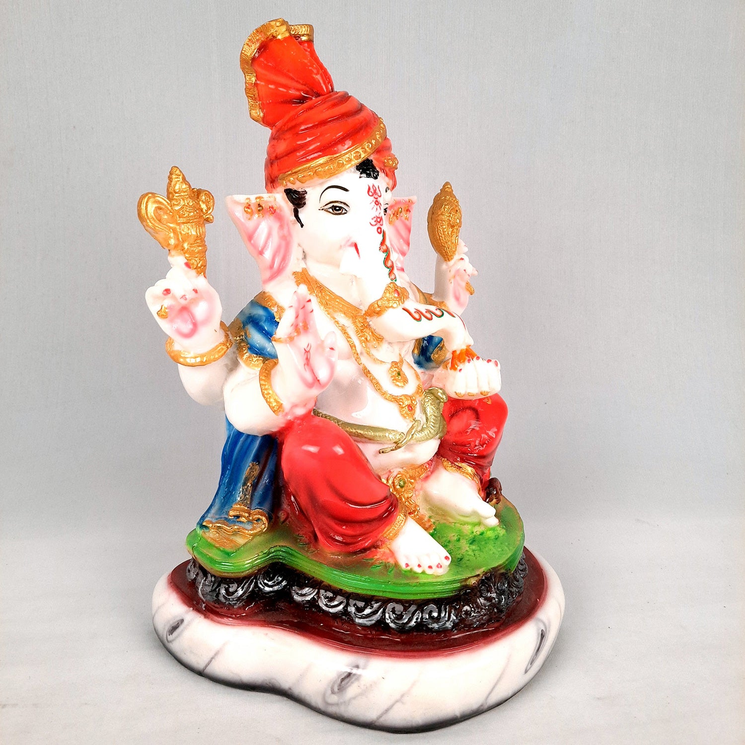 Ganesh Idol | Ganesha Statue Wearing Pagdi Design - for Pooja, Home & Table Decor | Ganpati Murti for Office Desk, Car Dashboard - 11 Inch - Apkamart