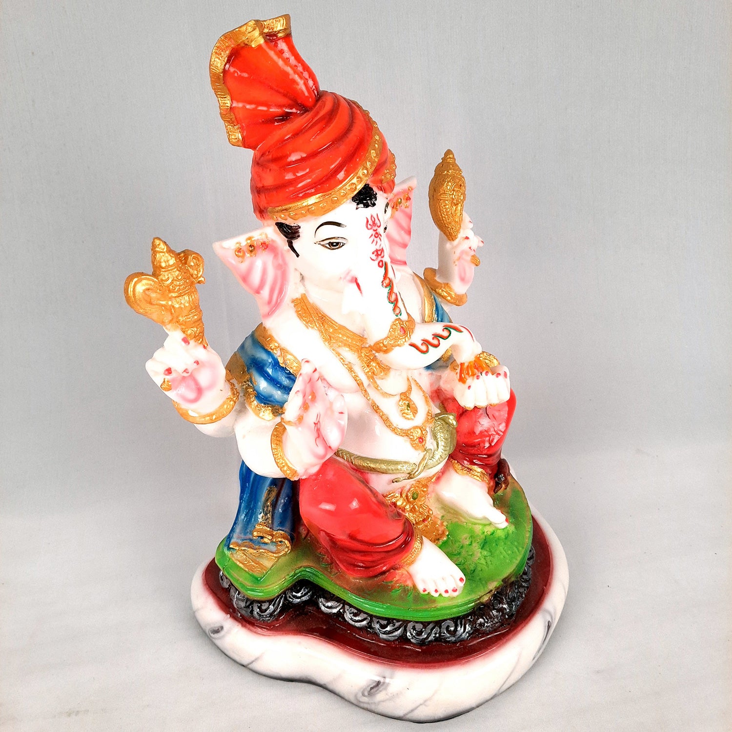 Ganesh Idol | Ganesha Statue Wearing Pagdi Design - for Pooja, Home & Table Decor | Ganpati Murti for Office Desk, Car Dashboard - 11 Inch - Apkamart