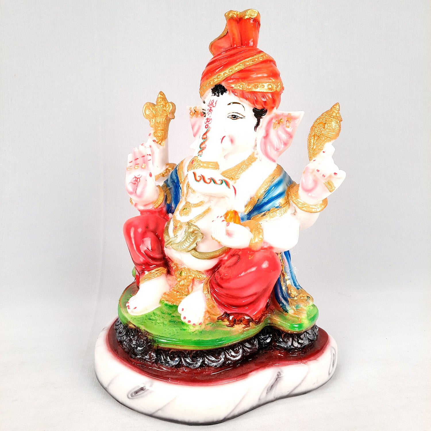 Ganesh Idol | Ganesha Statue Wearing Pagdi Design - for Pooja, Home & Table Decor | Ganpati Murti for Office Desk, Car Dashboard - 11 Inch - Apkamart