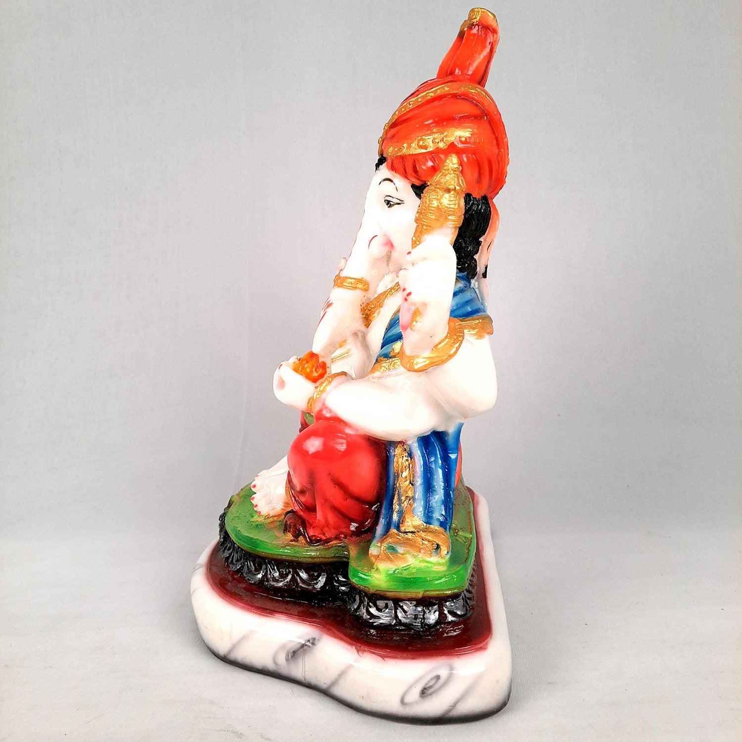 Ganesh Idol | Ganesha Statue Wearing Pagdi Design - for Pooja, Home & Table Decor | Ganpati Murti for Office Desk, Car Dashboard - 11 Inch - Apkamart