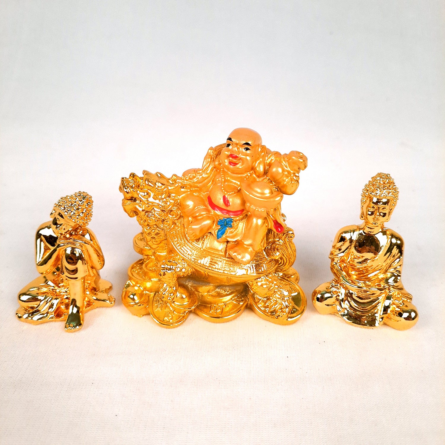 Decorative Laughing Buddha & Buddha Showpiece- 2 &3 inch (Set of 3)