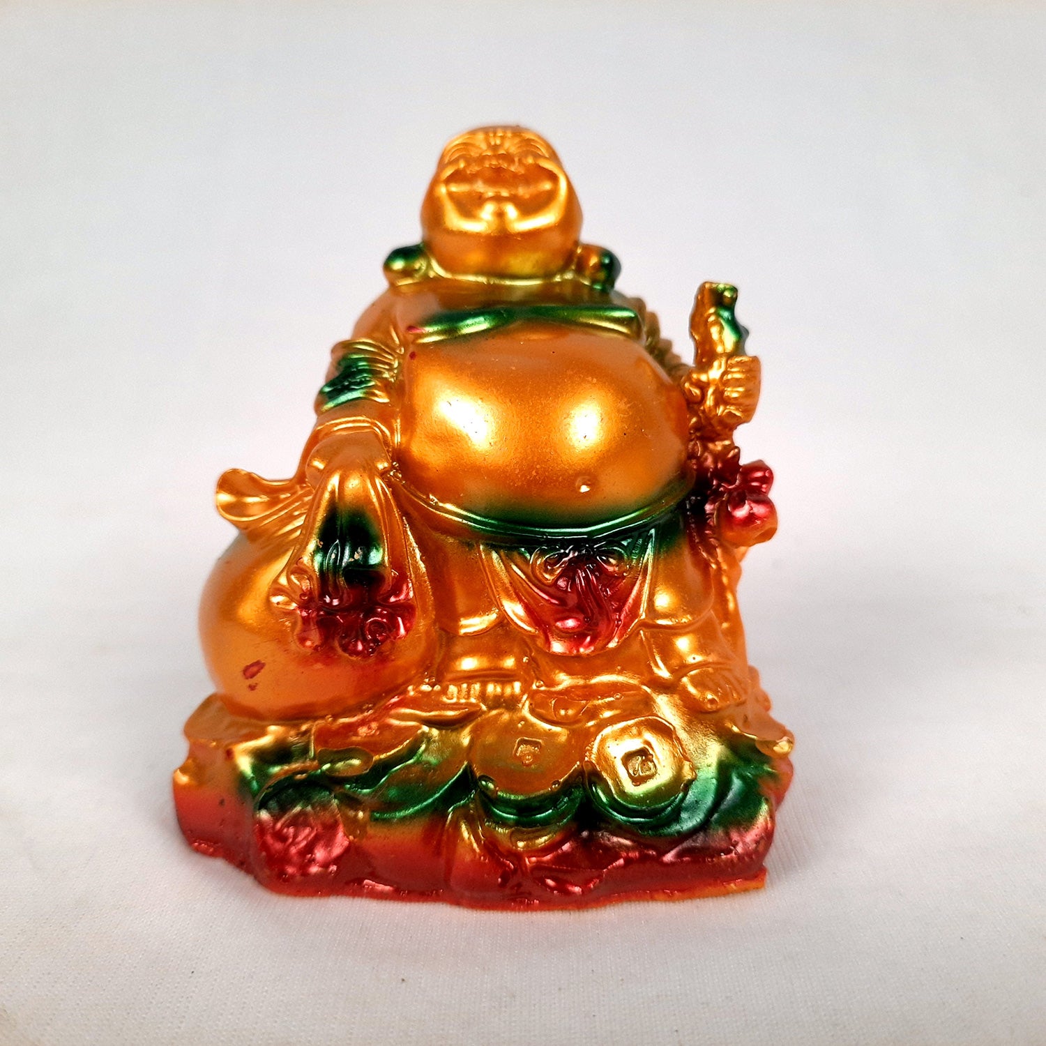 Laughing Buddha Showpiece With Money Bag | Feng Shui Baby Monk Small Statue - for Home & Table Decor, Health, Wealth & Gift - 3 Inch - Apkamart