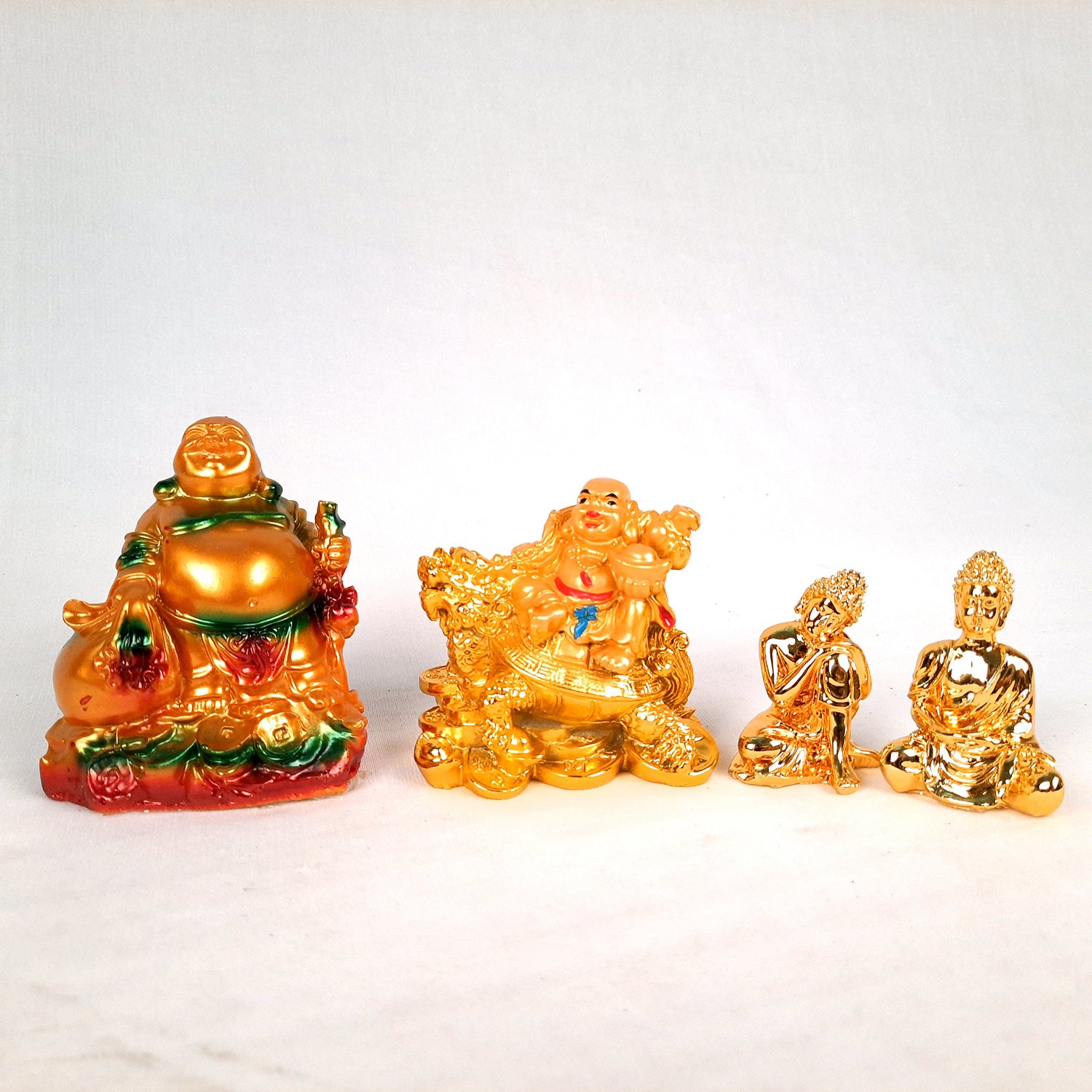 Decorative Laughing Buddha & Buddha Showpiece -for Good Luck, Home & Table Decor, Wealth, Prosperity & Gift (Set of 4)-Apkamart