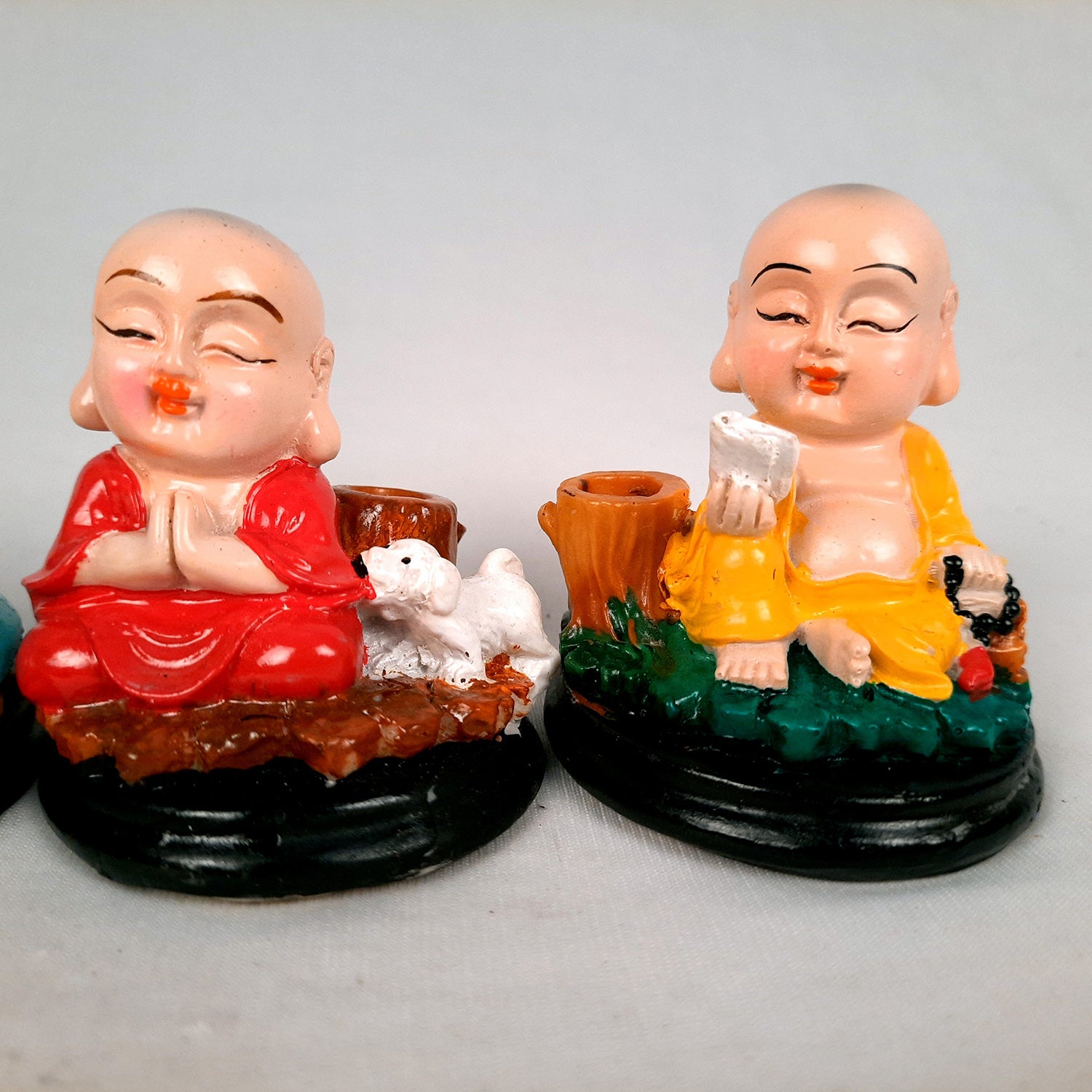 Buddha Baby Monk Showpiece | Feng Shui Decor - For Car Dashboard, Good Luck, Home, Table, Office Decor & Gift - 3 Inch (Set of 4) - Apkamart