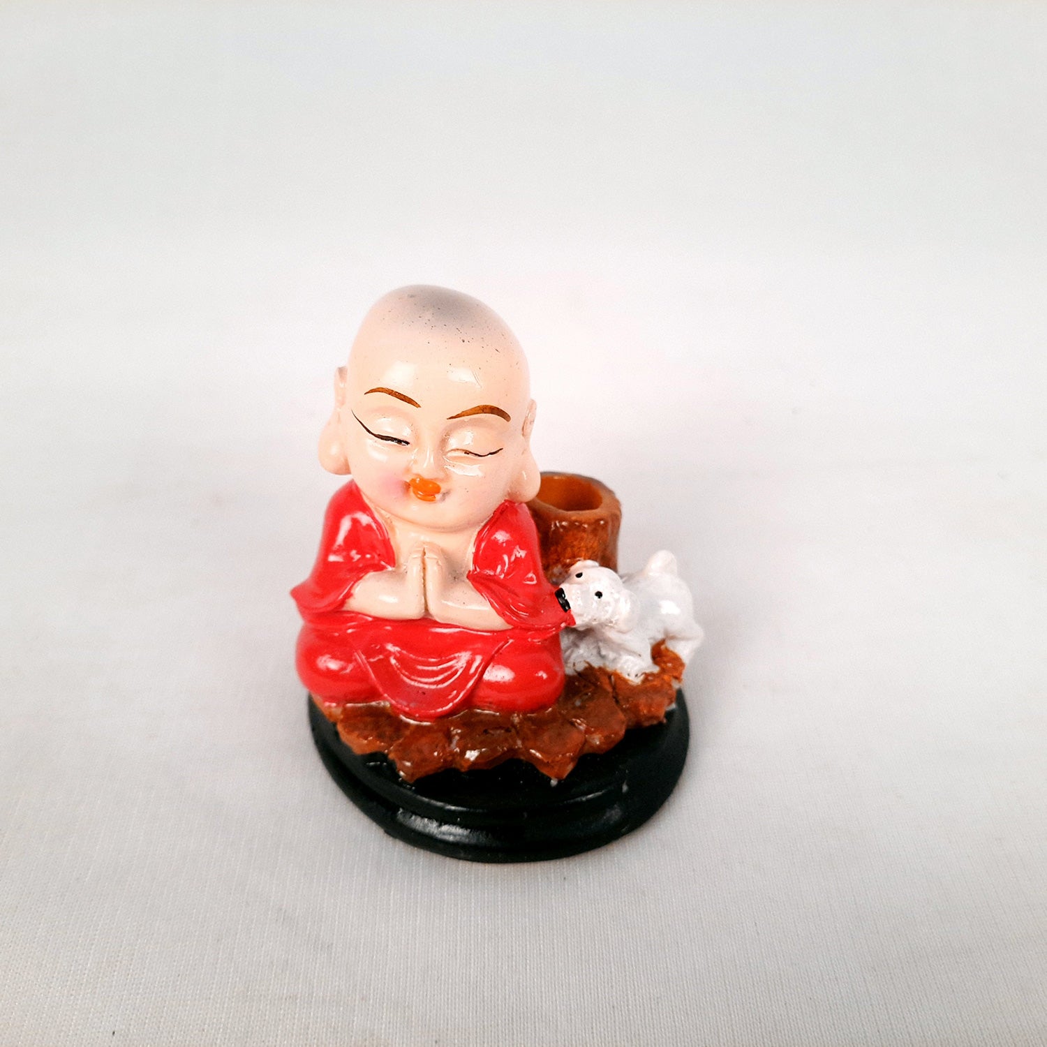 Buddha Baby Monk Showpiece Cum Pen Holder | Feng Shui Decor - For Car Dashboard, Good Luck, Home, Table, Office Decor & Gift -Apkamart #Color_Red