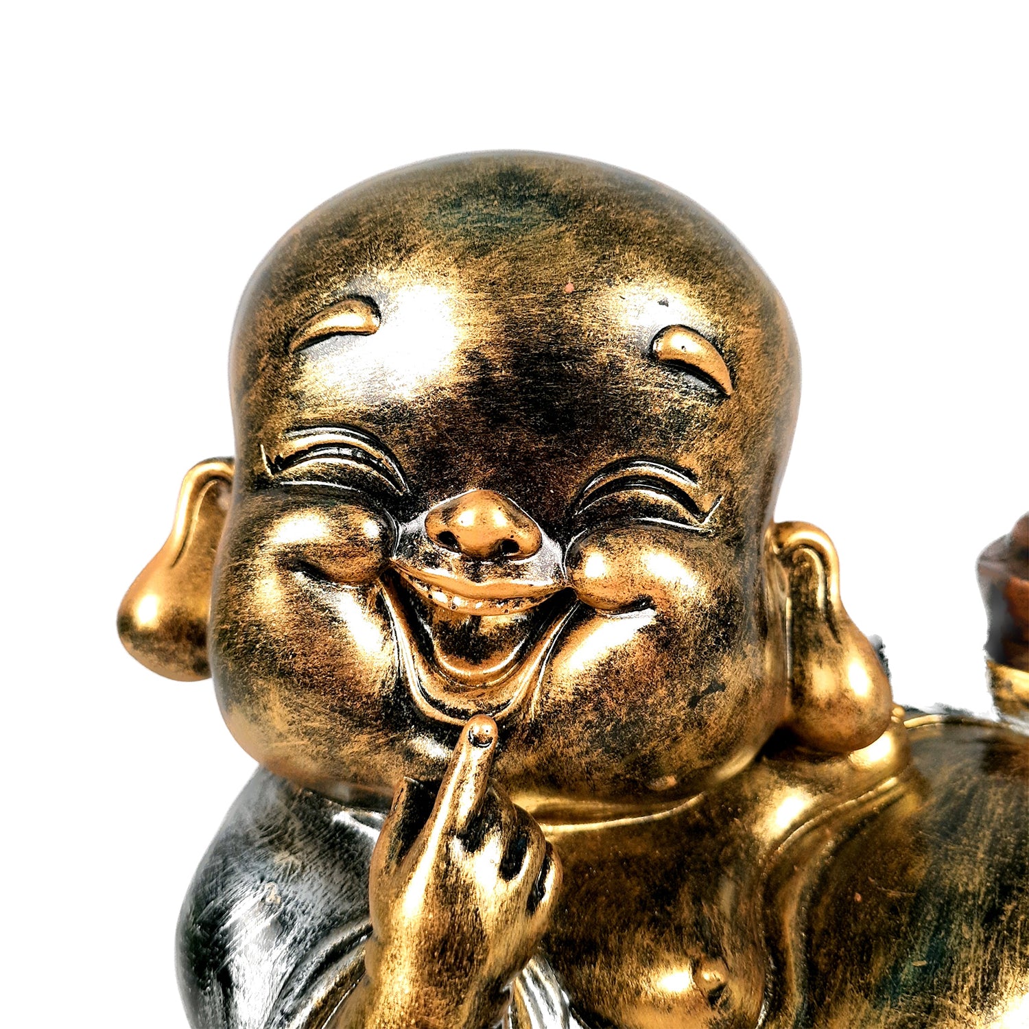 Laughing Buddha Showpiece With Money Bag | Feng Shui Rustic Baby Monk Statue - for Home & Table Decor, Health, Wealth & Gift - Apkamart