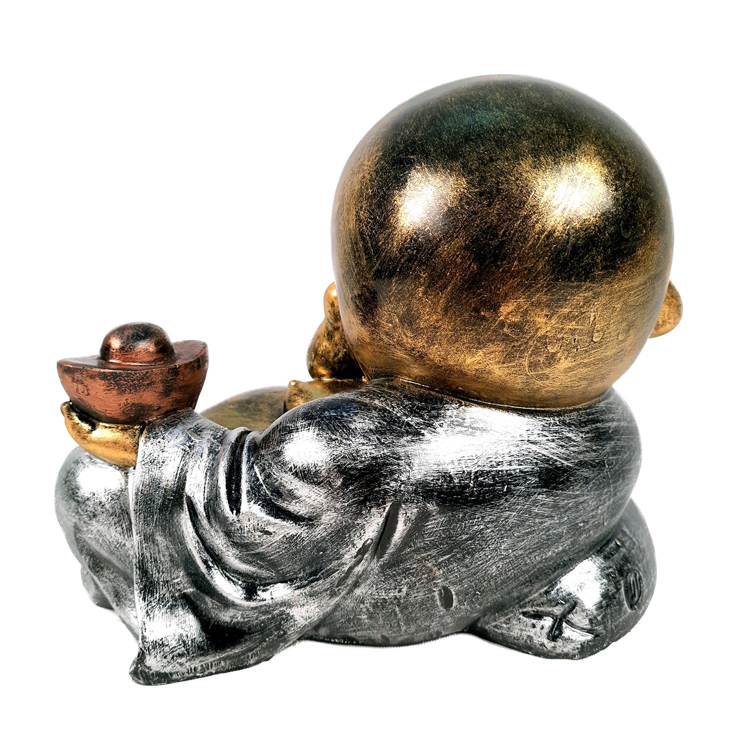 Laughing Buddha Showpiece With Money Bag | Feng Shui Rustic Baby Monk Statue - for Home & Table Decor, Health, Wealth & Gift - Apkamart