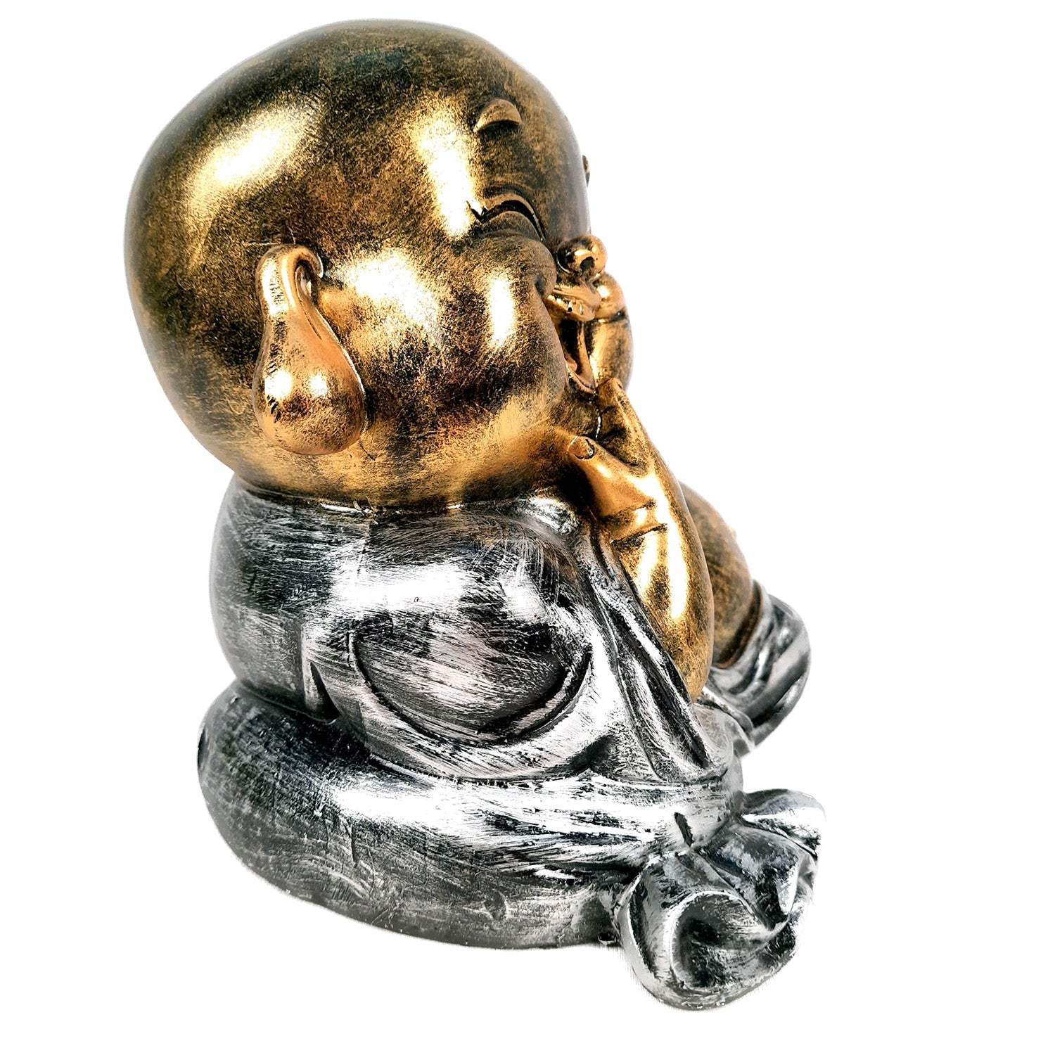 Laughing Buddha Showpiece With Money Bag | Feng Shui Rustic Baby Monk Statue - for Home & Table Decor, Health, Wealth & Gift - Apkamart