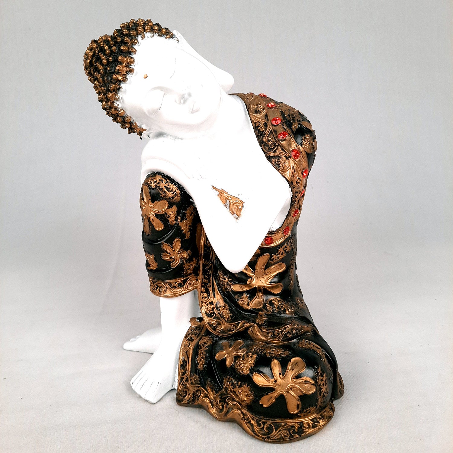 Decorative White Buddha Statue | Sleeping Buddha Showpiece - for Home Decor- 9 inch-Apkamart