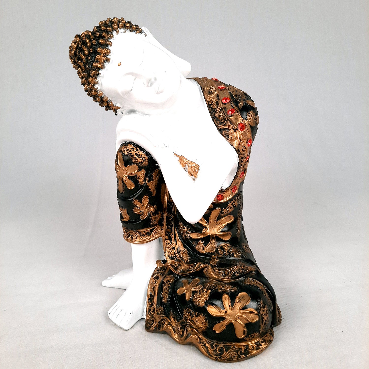 Decorative White Buddha Statue | Sleeping Buddha Showpiece - for Home Decor- 9 inch-Apkamart