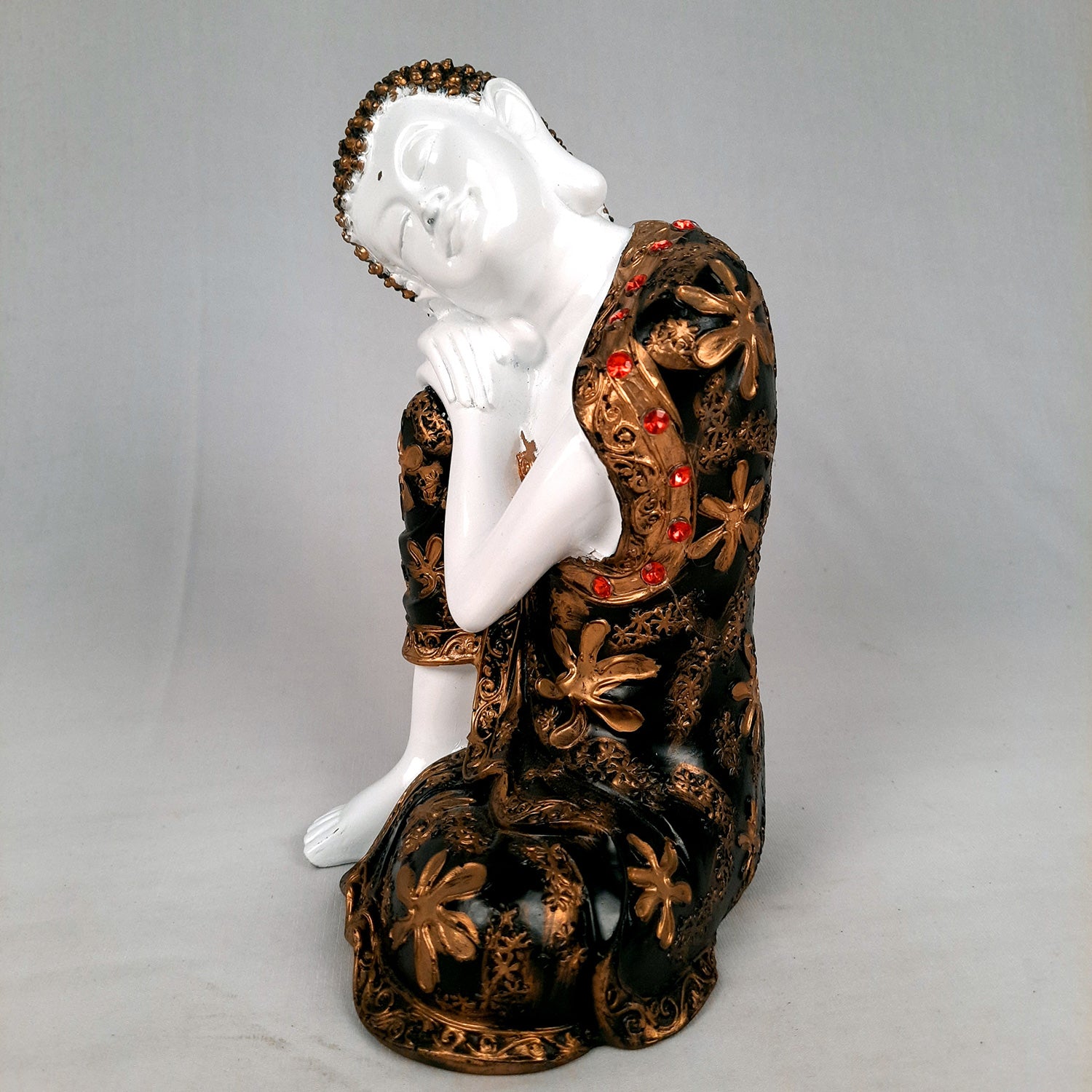 Decorative White Buddha Statue | Sleeping Buddha Showpiece - for Home Decor- 9 inch-Apkamart