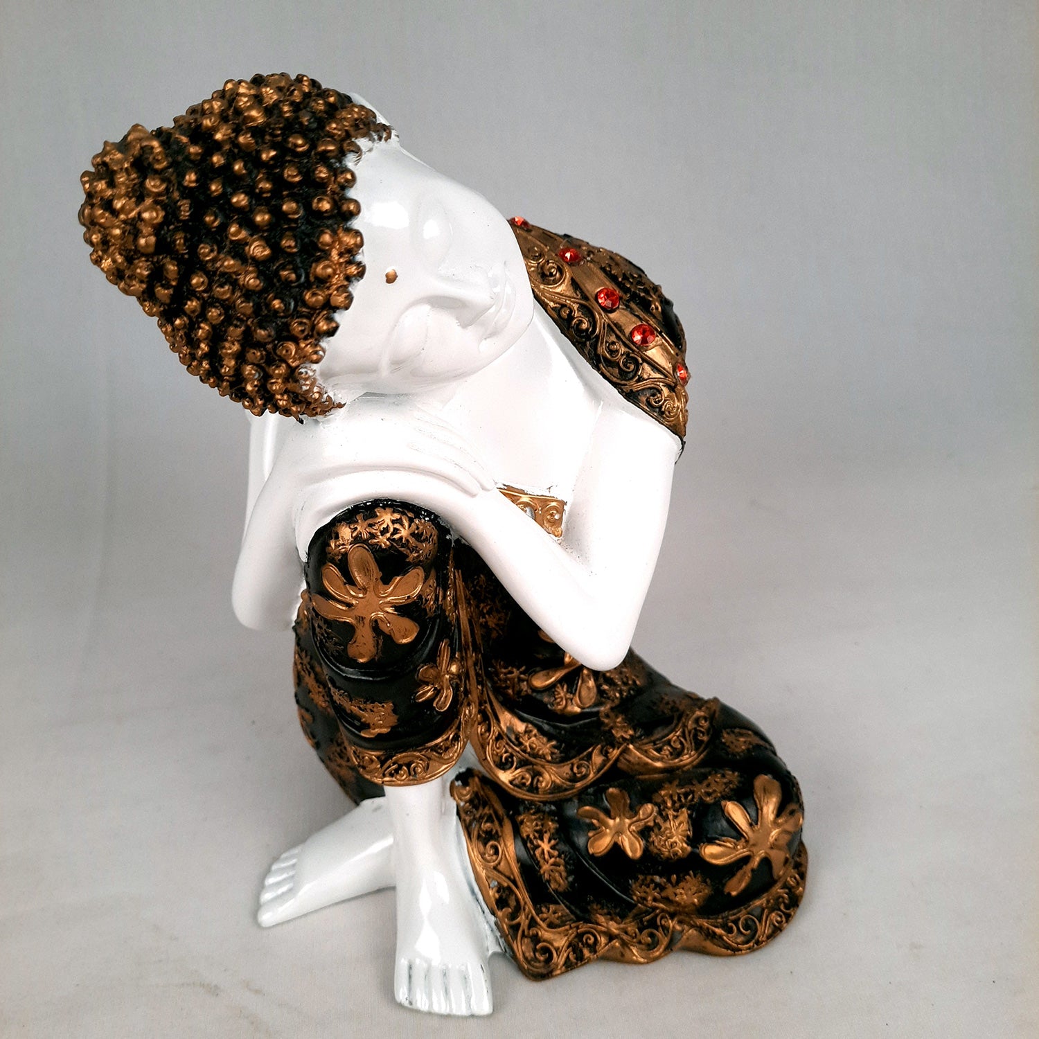 Decorative White Buddha Statue | Sleeping Buddha Showpiece - for Home Decor- 9 inch-Apkamart