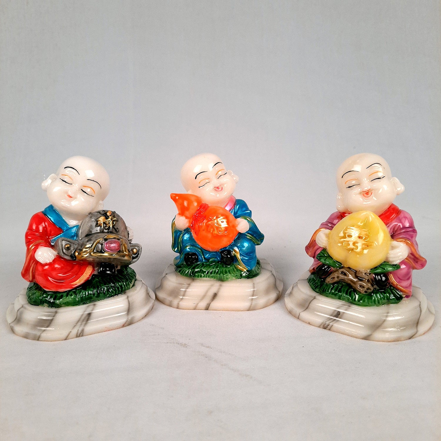 Buddha Baby Monk Showpiece | Feng Shui Decor - For Good Luck, Home, Table, Office Decor, Car Dashboard & Gift - 4 Inch (Set of 3) - Apkamart
