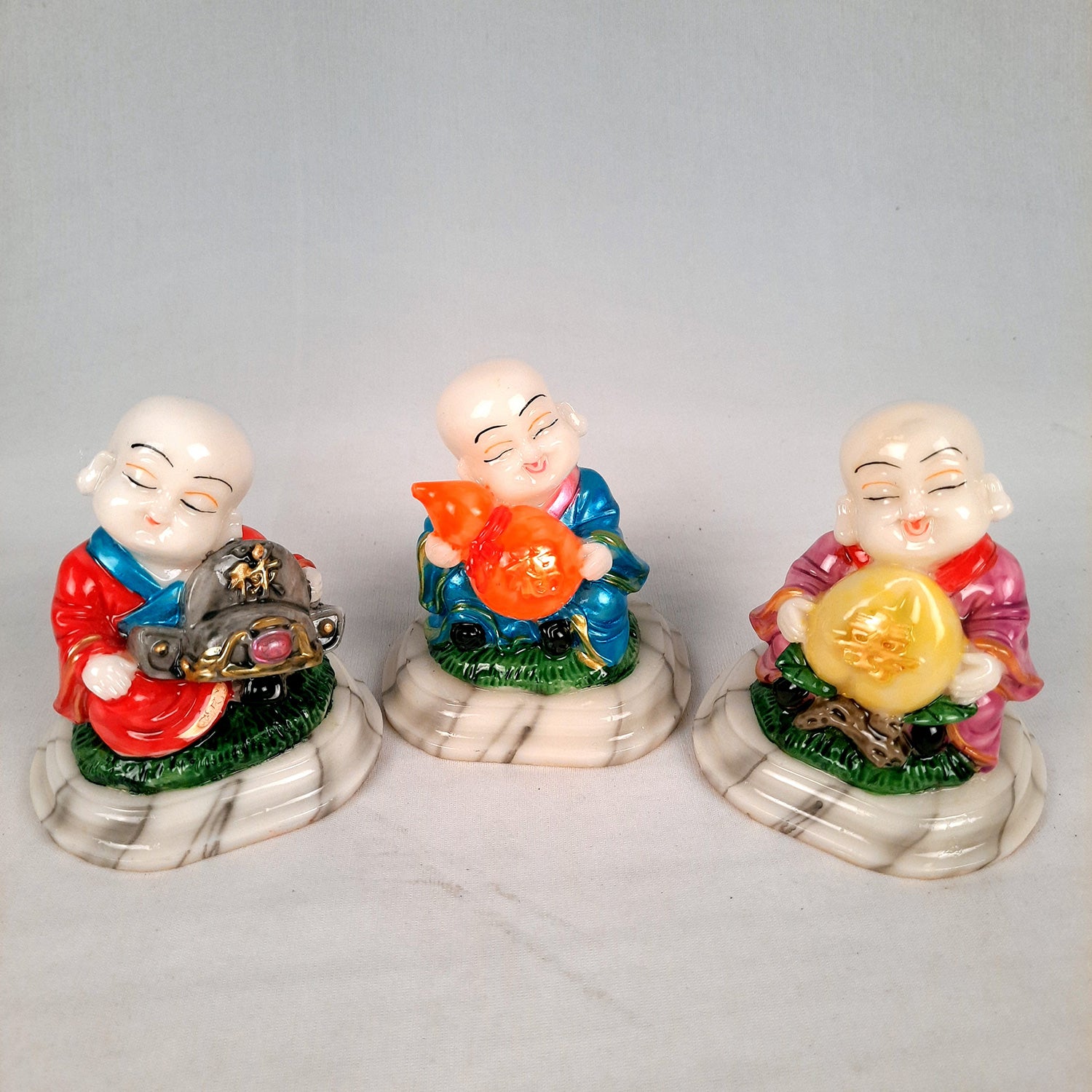 Buddha Baby Monk Showpiece | Feng Shui Decor - For Good Luck, Home, Table, Office Decor, Car Dashboard & Gift - 4 Inch (Set of 3) - Apkamart