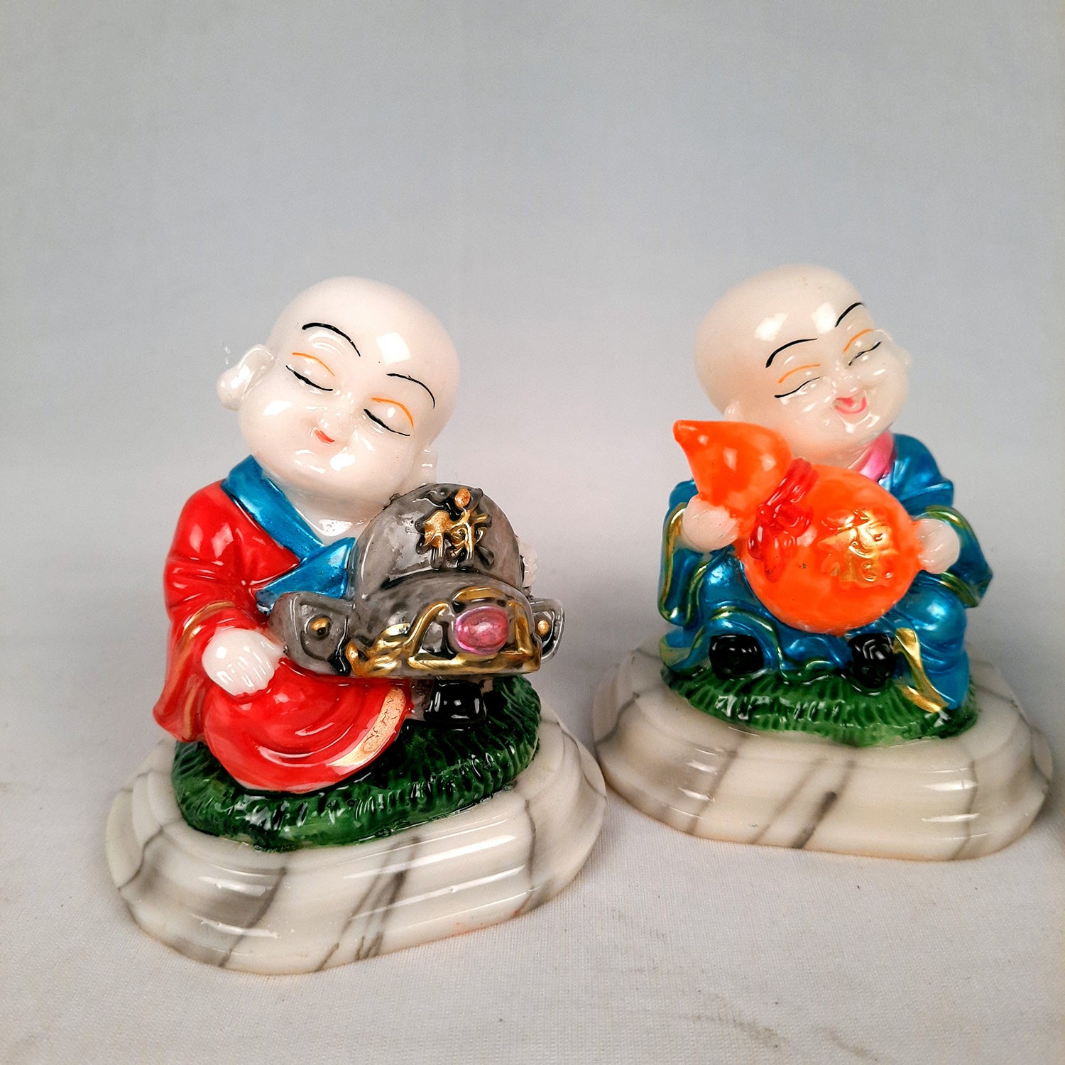 Buddha Baby Monk Showpiece | Feng Shui Decor - For Good Luck, Home, Table, Office Decor, Car Dashboard & Gift - 4 Inch (Set of 3) - Apkamart