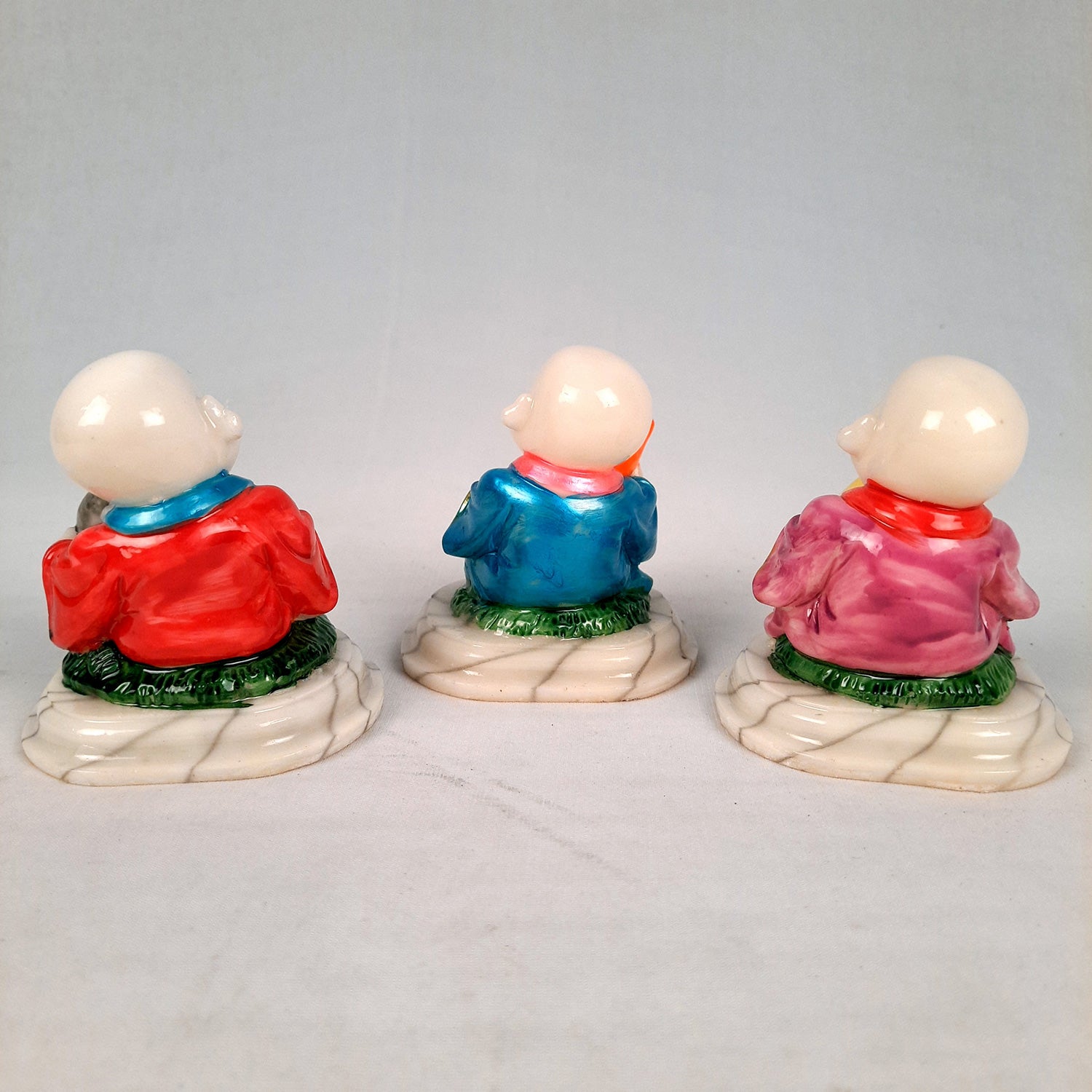 Buddha Baby Monk Showpiece | Feng Shui Decor - For Good Luck, Home, Table, Office Decor, Car Dashboard & Gift - 4 Inch (Set of 3) - Apkamart