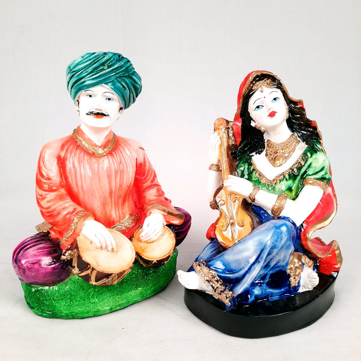Decorative Couple Musician Showpiece - for Table & Office Decor- 8 inch- Apkamart