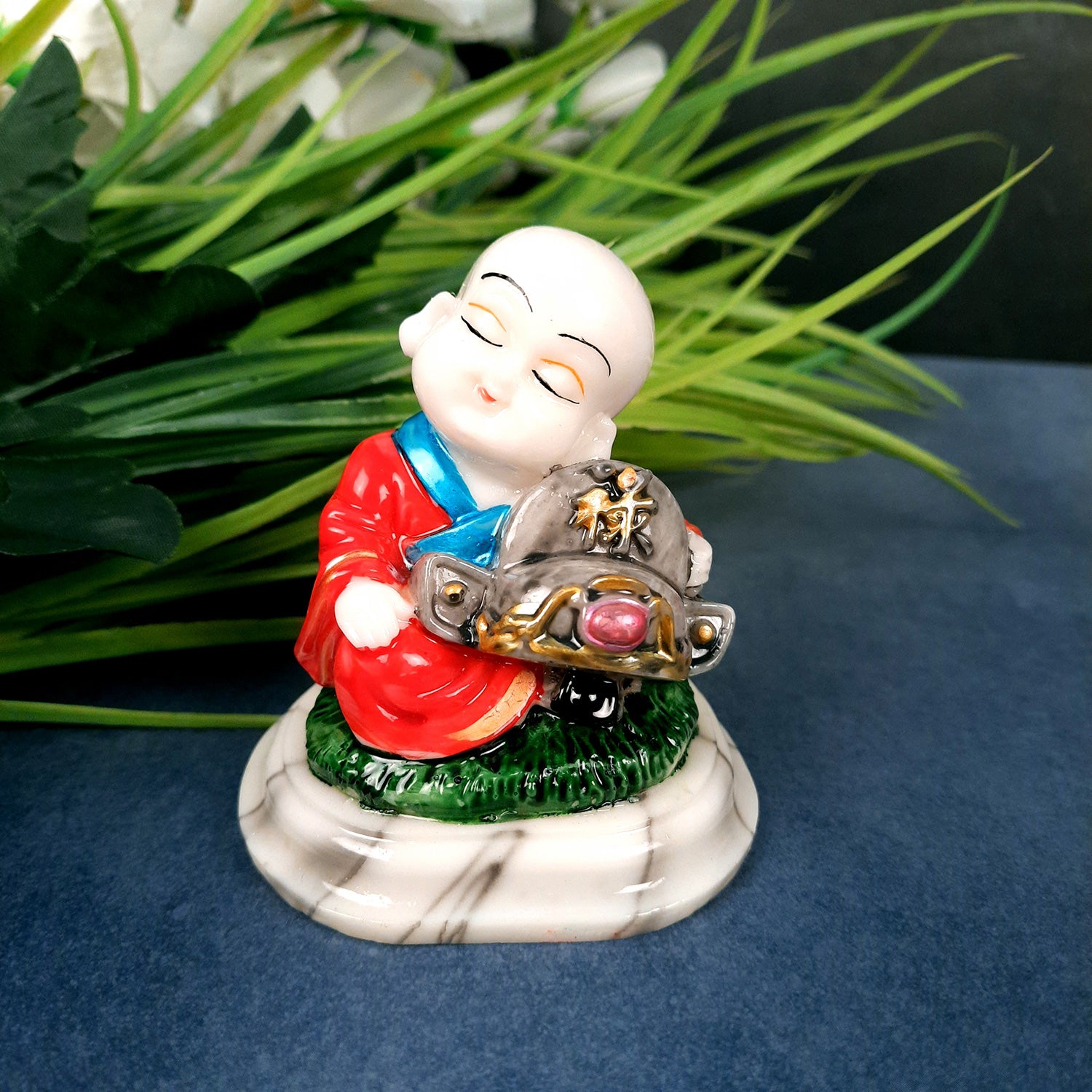 Buddha Baby Monk Showpiece | Feng Shui Decor - For Good Luck, Home, Table, Office Decor, Car Dashboard & Gift - 4 Inch (Set of 3) - Apkamart