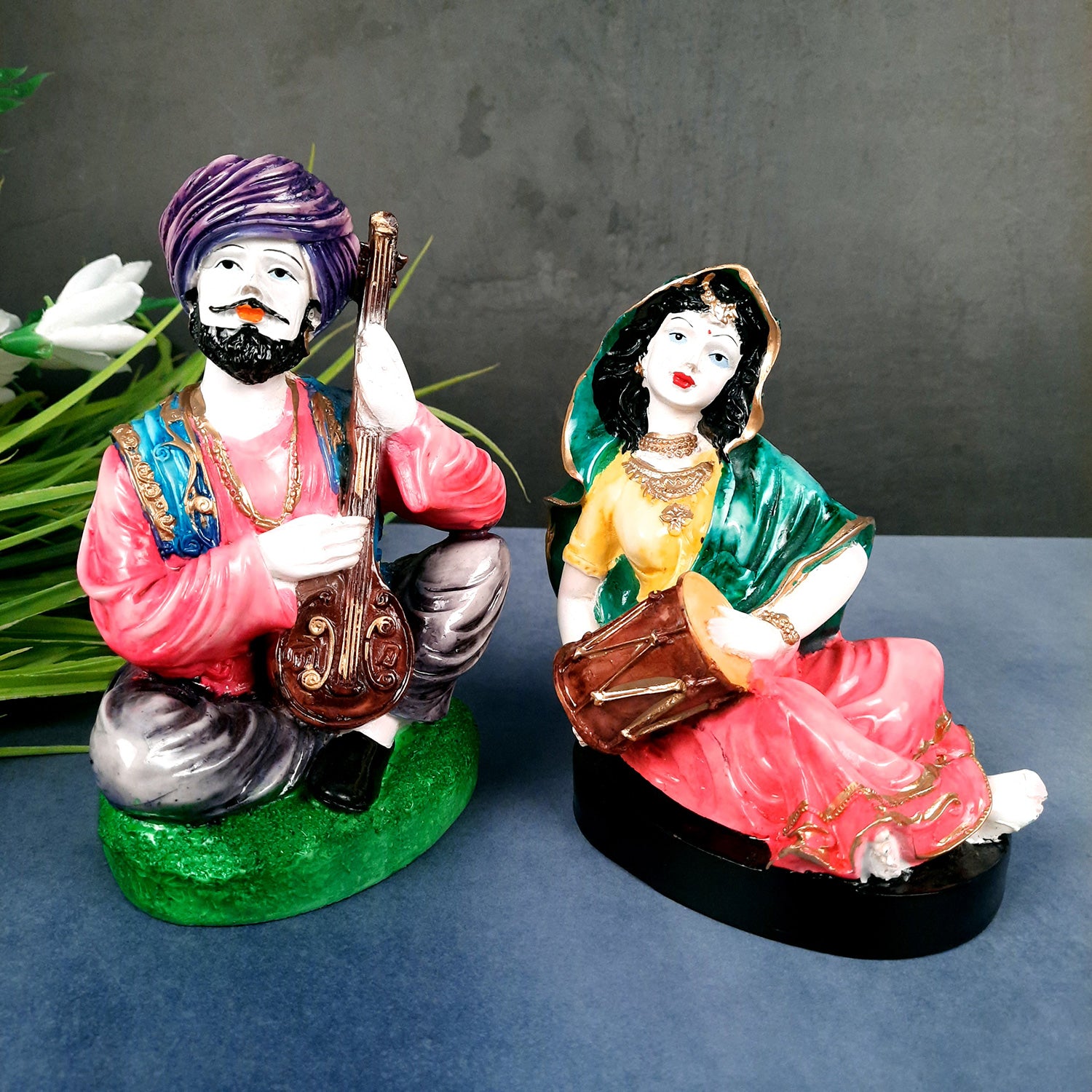 Decorative Couple Musician Showpiece - for Table & Office Decor- 8 inch-Apkamart