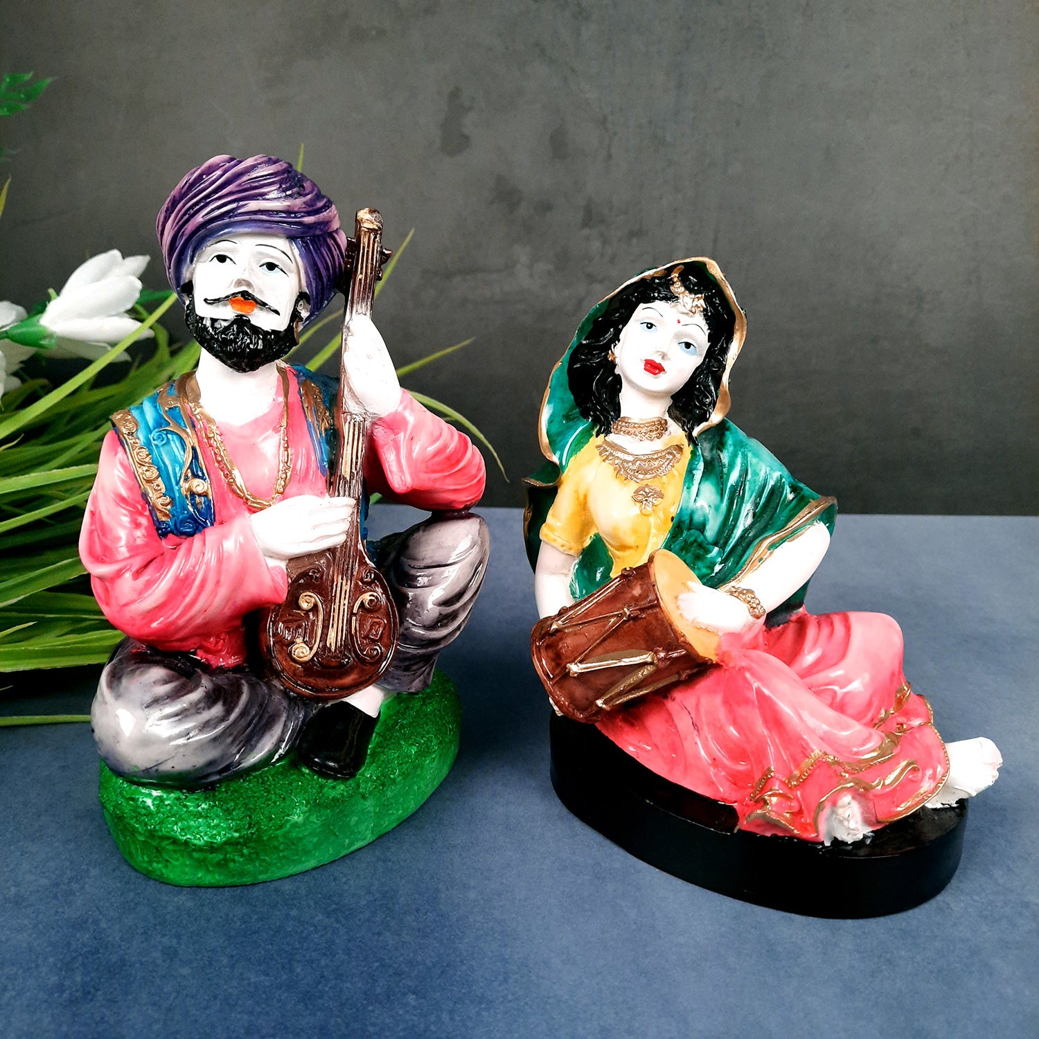Decorative Couple Musician Showpiece - for Table & Office Decor- 8 inch-Apkamart