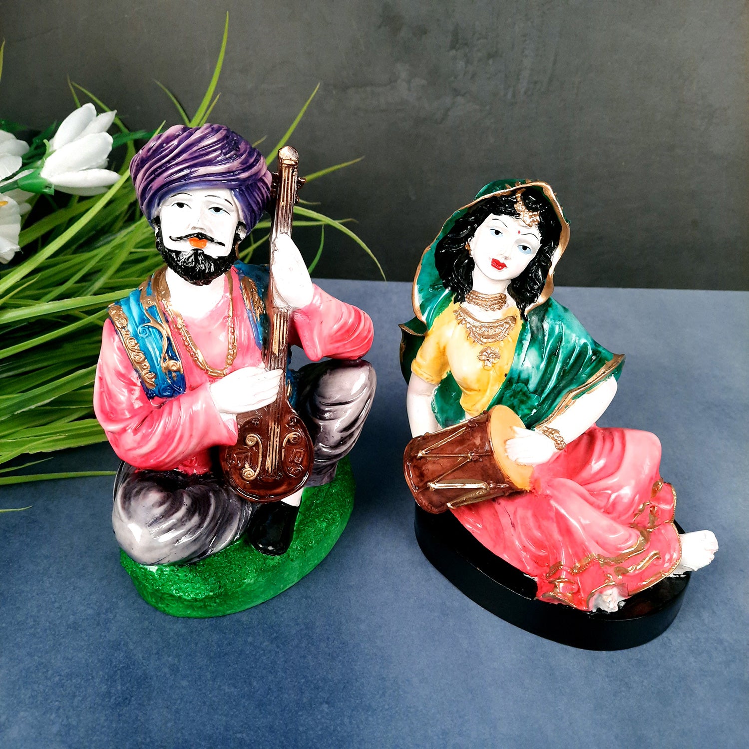 Decorative Couple Musician Showpiece - for Table & Office Decor- 8 inch-Apkamart