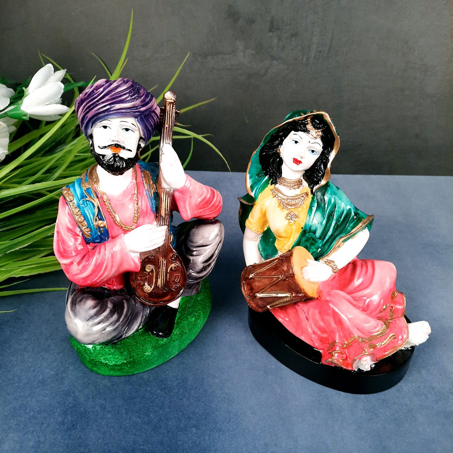 Decorative Couple Musician Showpiece - for Table & Office Decor- 8 inch-Apkamart