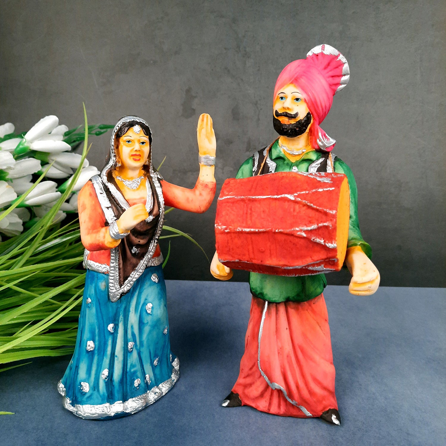 Decorative Couple Musician Showpiece Set- 10 inch-Apkamart