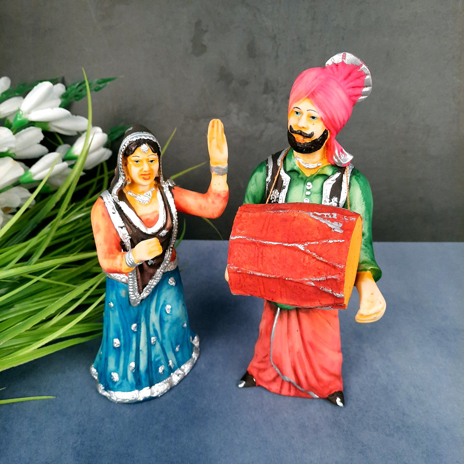 Decorative Couple Musician Showpiece Set- 10 inch-Apkamart