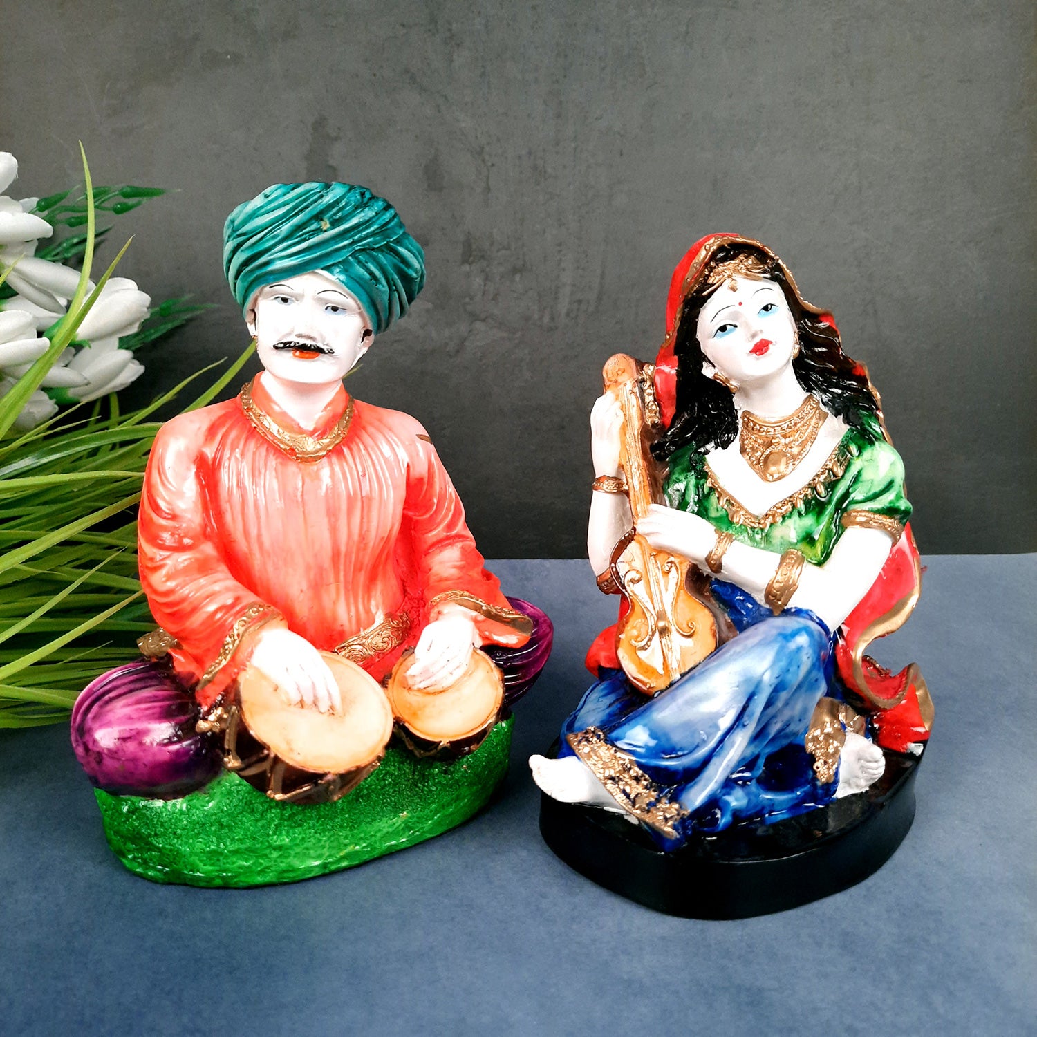 Decorative Couple Musician Showpiece - for Table & Office Decor- 8 inch- Apkamart
