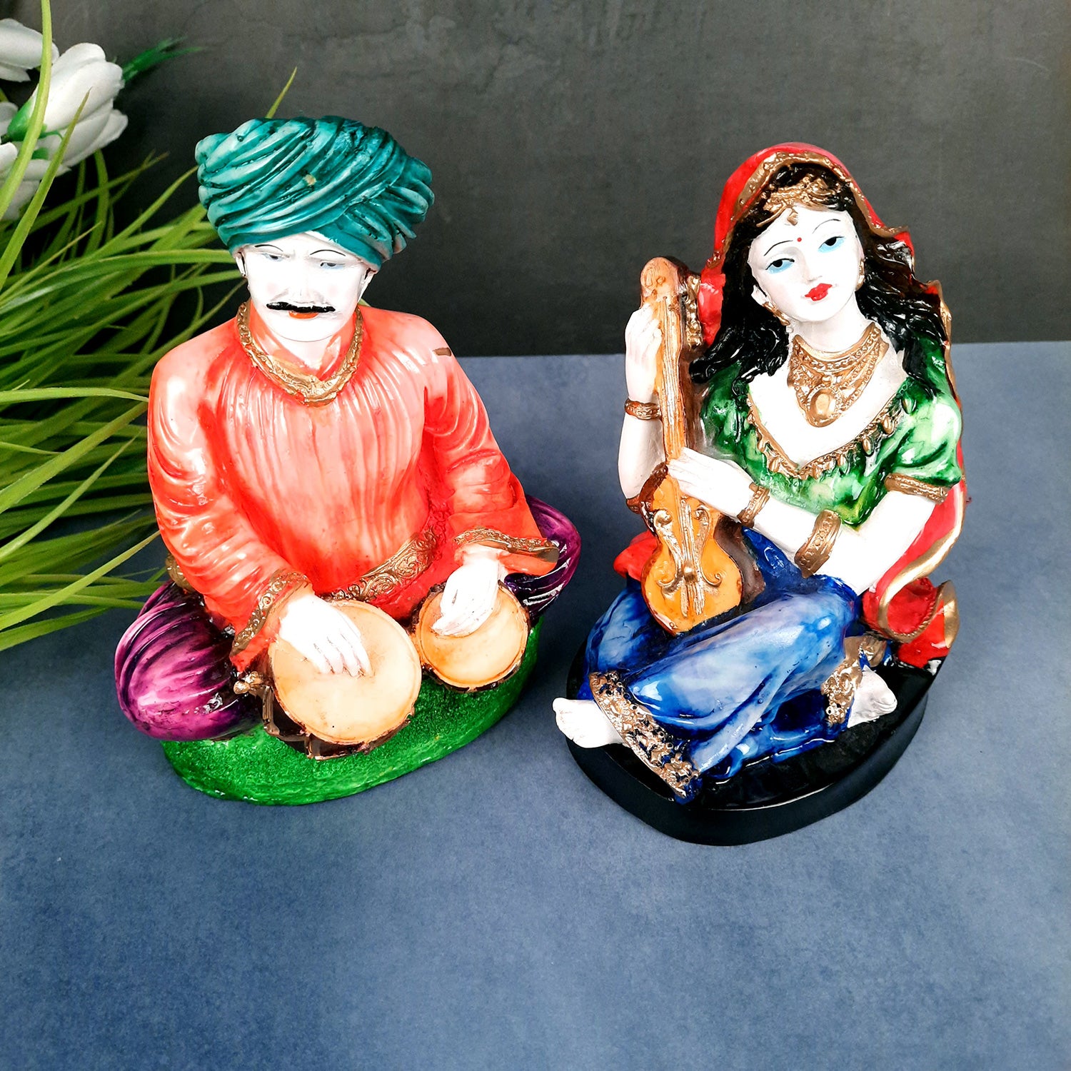 Decorative Couple Musician Showpiece - for Table & Office Decor- 8 inch- Apkamart