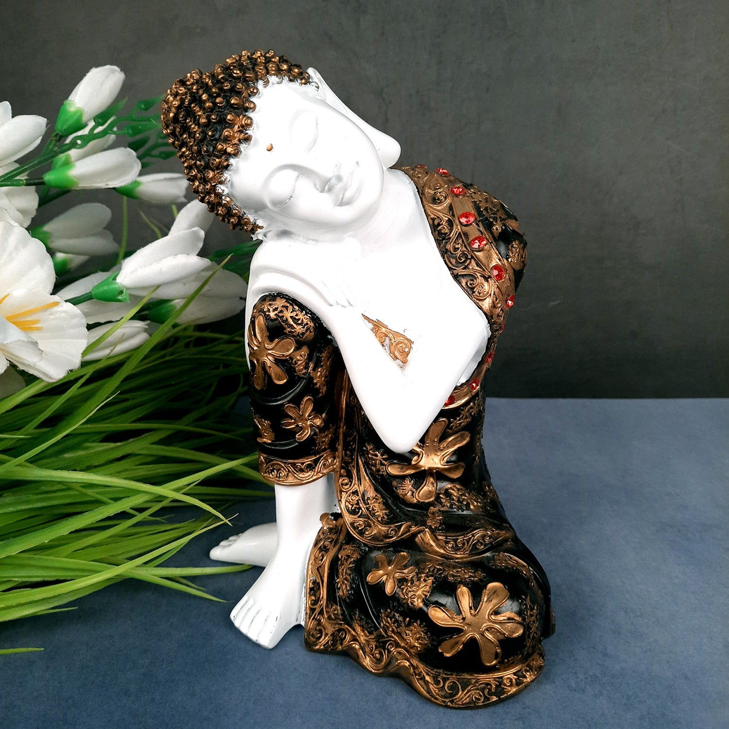 Decorative White Buddha Statue | Sleeping Buddha Showpiece - for Home Decor- 9 inch-Apkamart