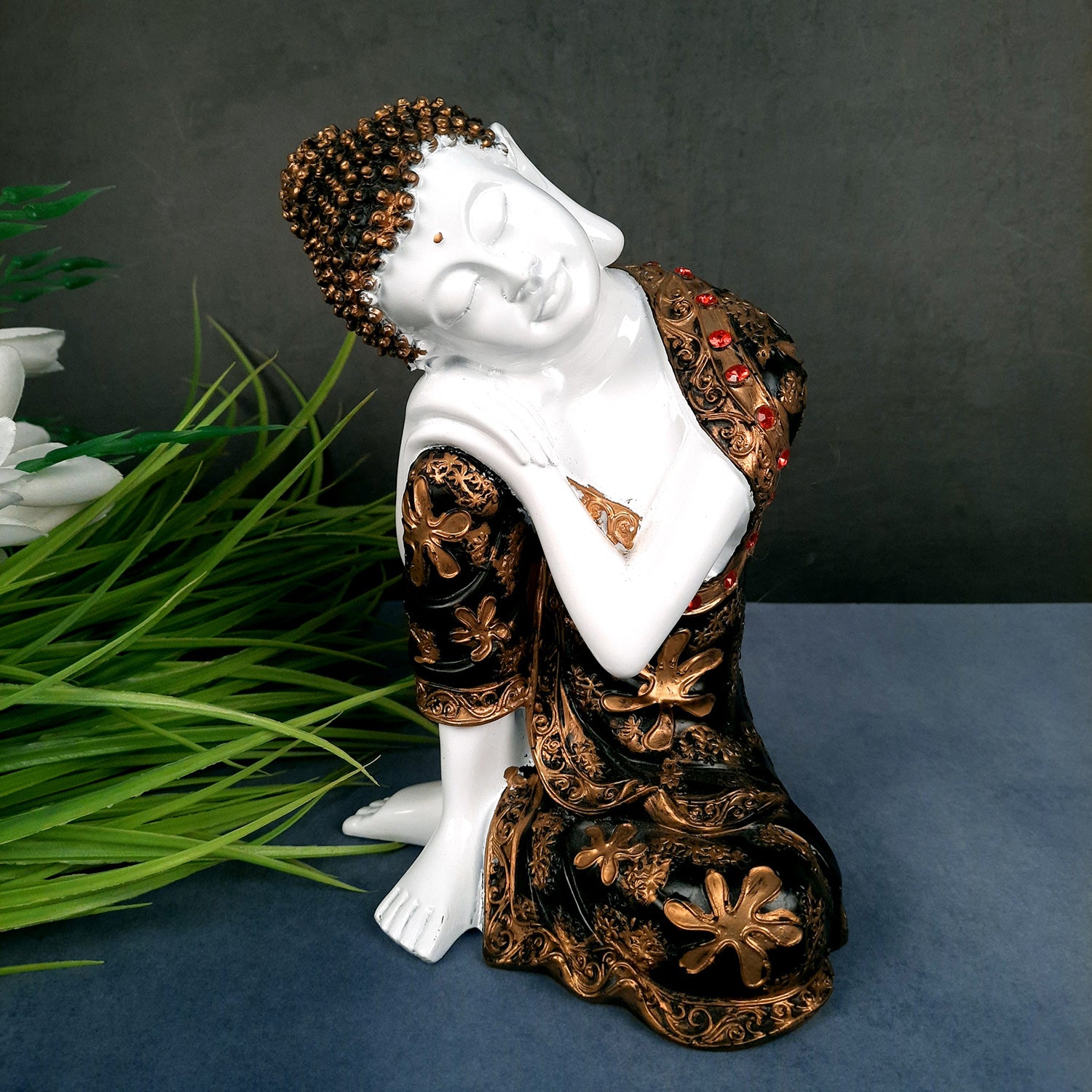 Decorative White Buddha Statue | Sleeping Buddha Showpiece - for Home Decor- 9 inch-Apkamart