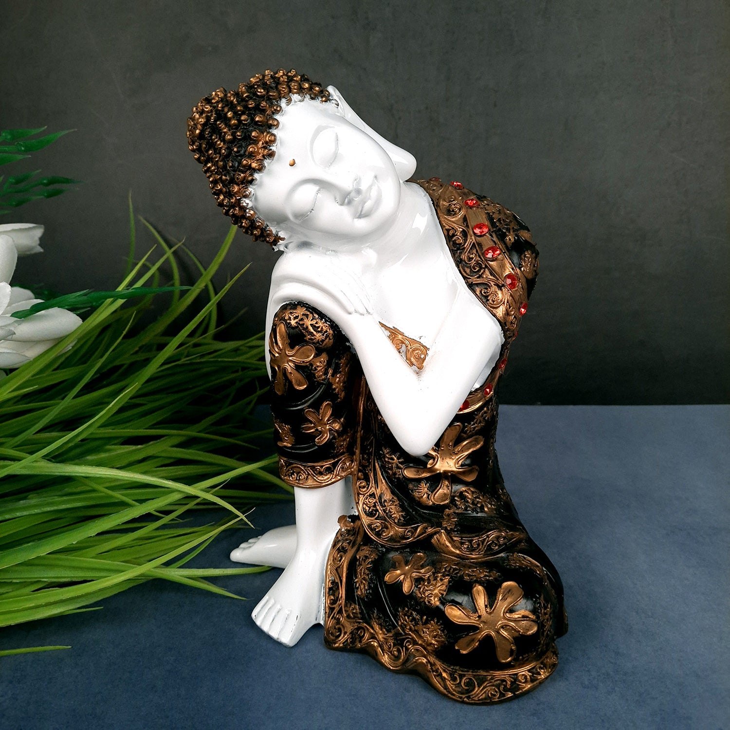 Decorative White Buddha Statue | Sleeping Buddha Showpiece - for Home Decor- 9 inch-Apkamart