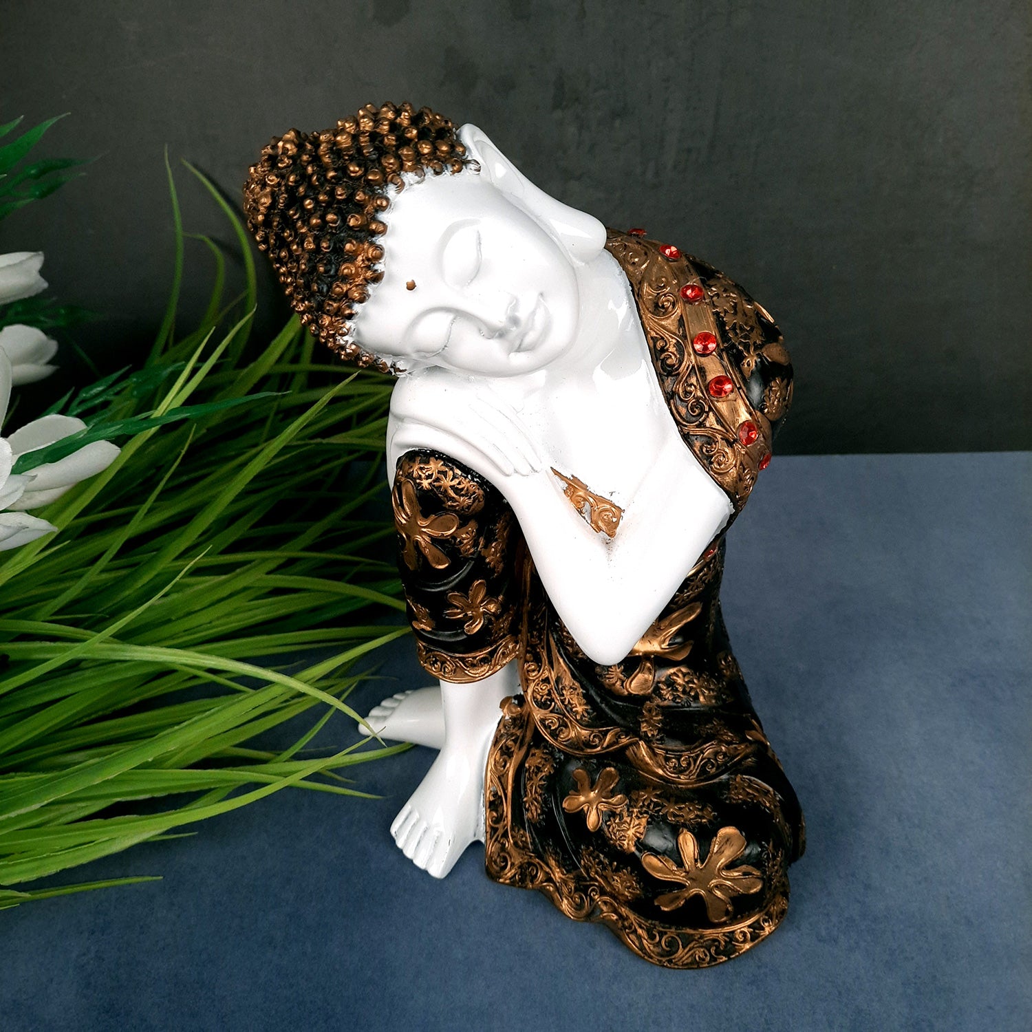 Decorative White Buddha Statue | Sleeping Buddha Showpiece - for Home Decor- 9 inch-Apkamart