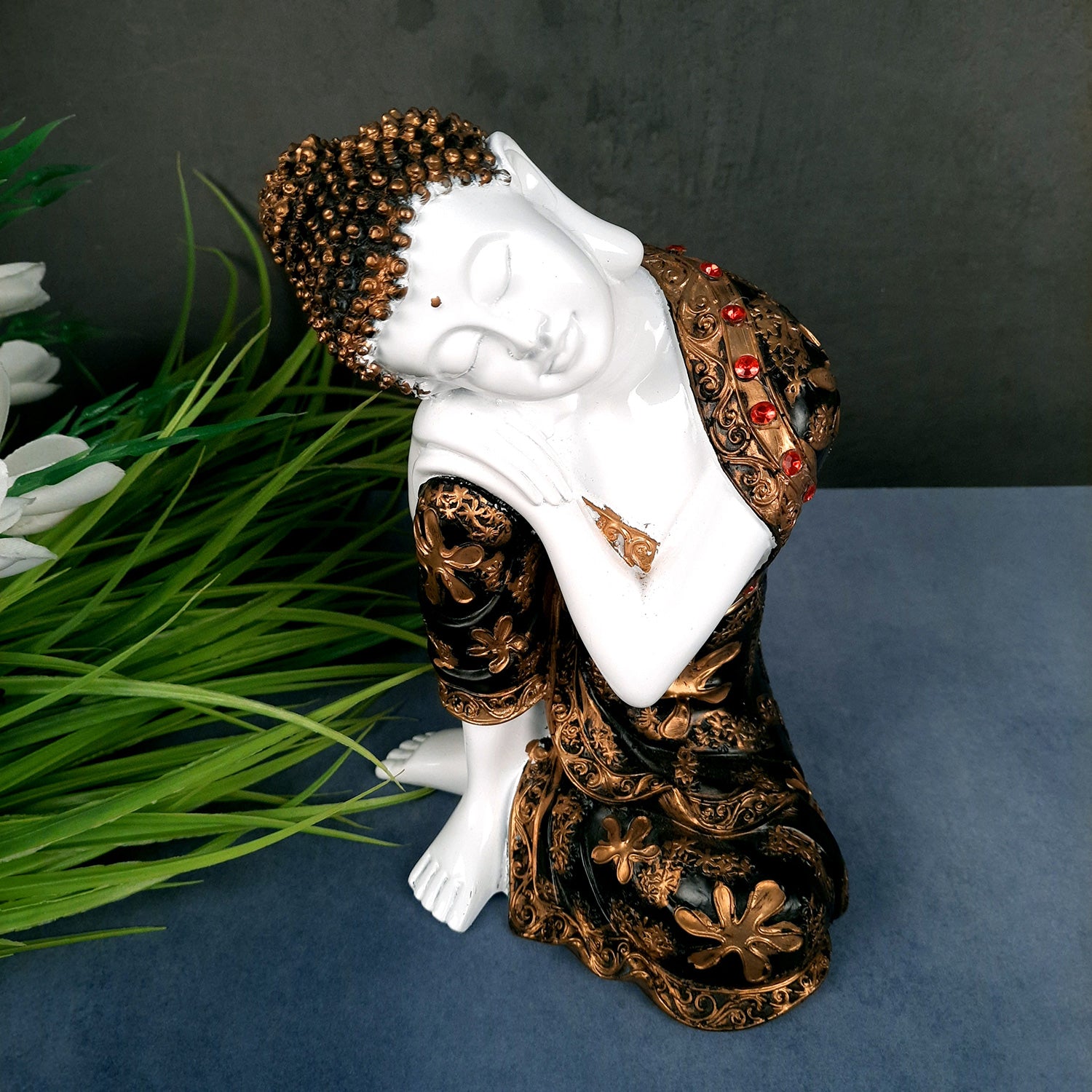 Decorative White Buddha Statue | Sleeping Buddha Showpiece - for Home Decor- 9 inch-Apkamart
