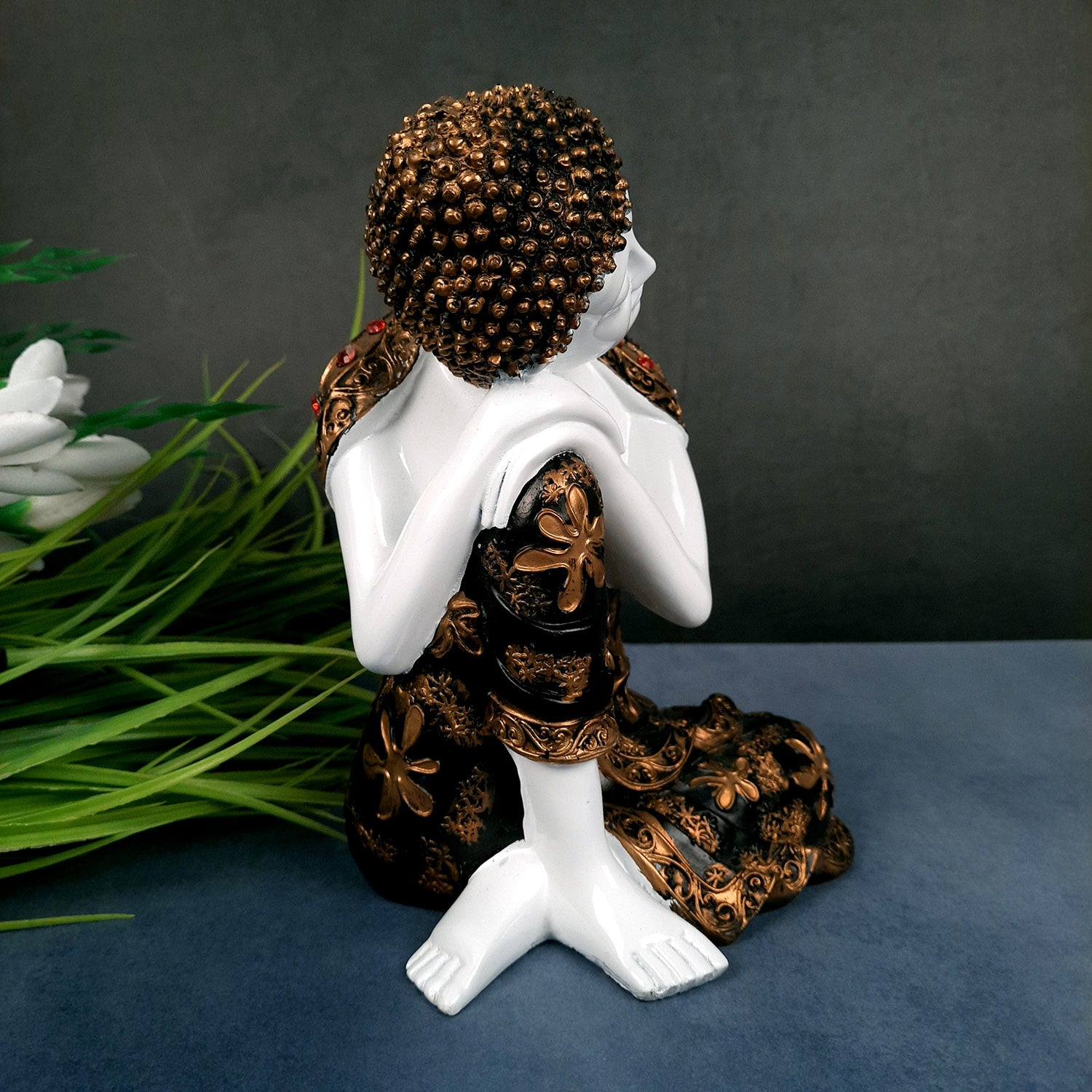 Decorative White Buddha Statue | Sleeping Buddha Showpiece - for Home Decor- 9 inch-Apkamart