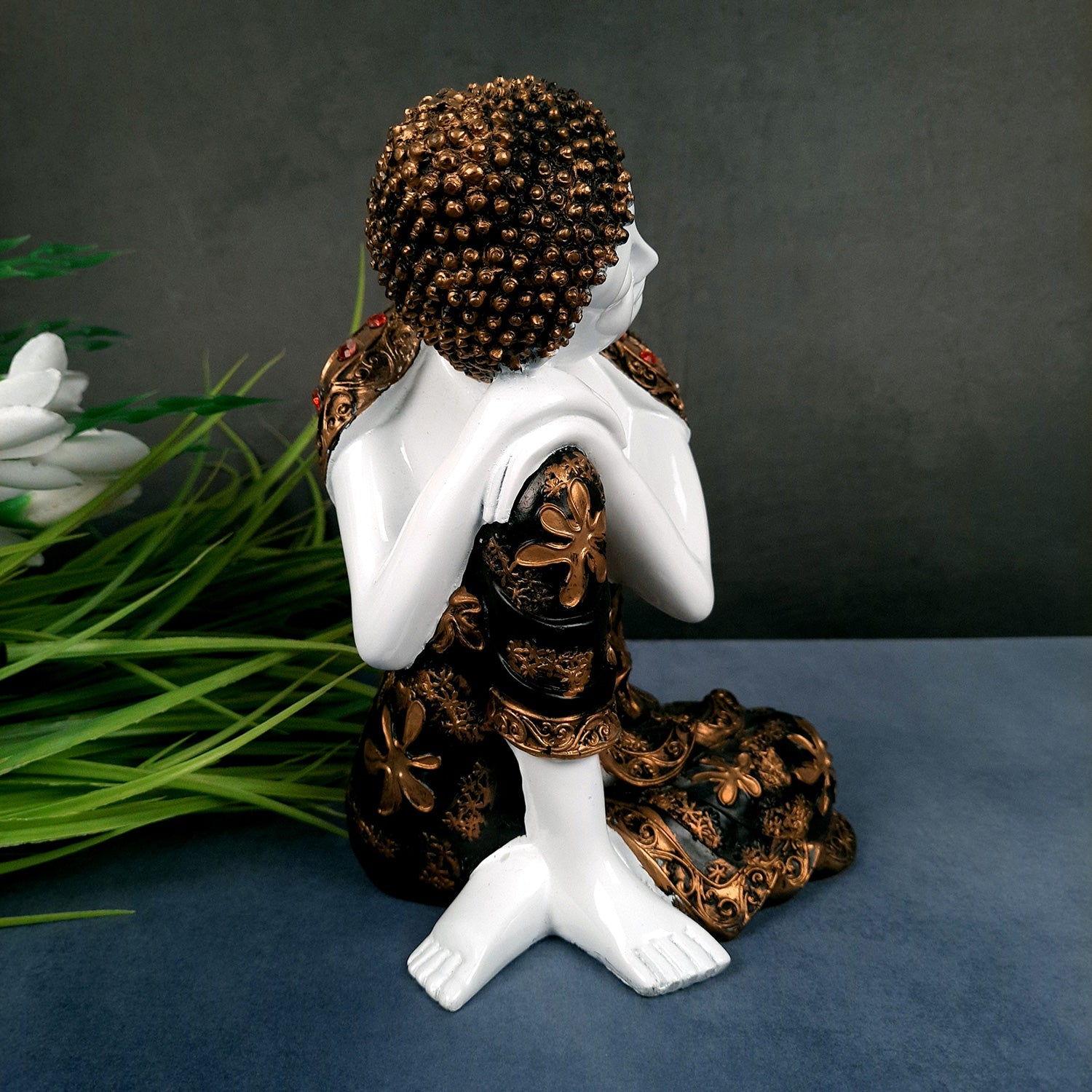 Decorative White Buddha Statue | Sleeping Buddha Showpiece - for Home Decor- 9 inch-Apkamart