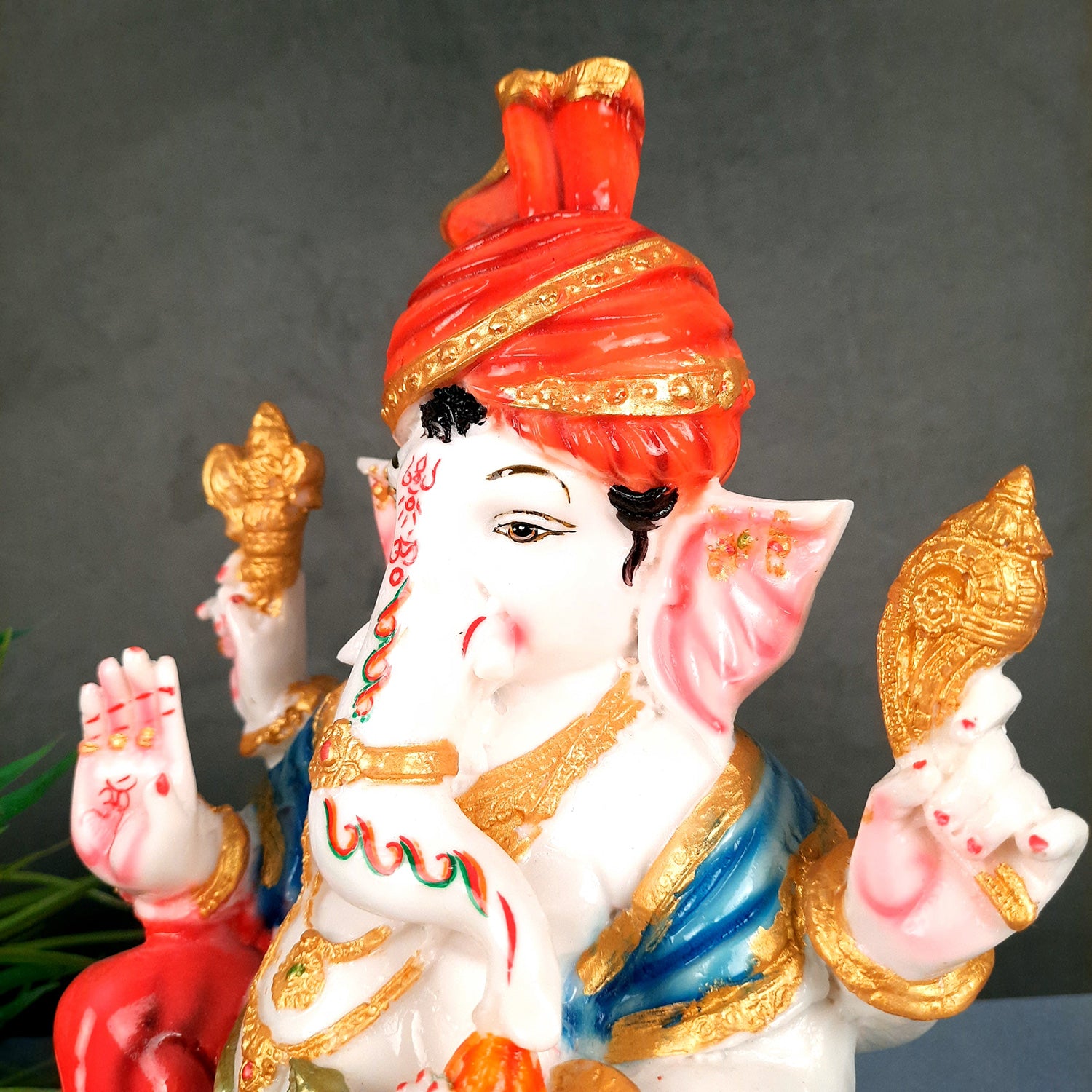 Ganesh Idol | Ganesha Statue Wearing Pagdi Design - for Pooja, Home & Table Decor | Ganpati Murti for Office Desk, Car Dashboard - 11 Inch - Apkamart