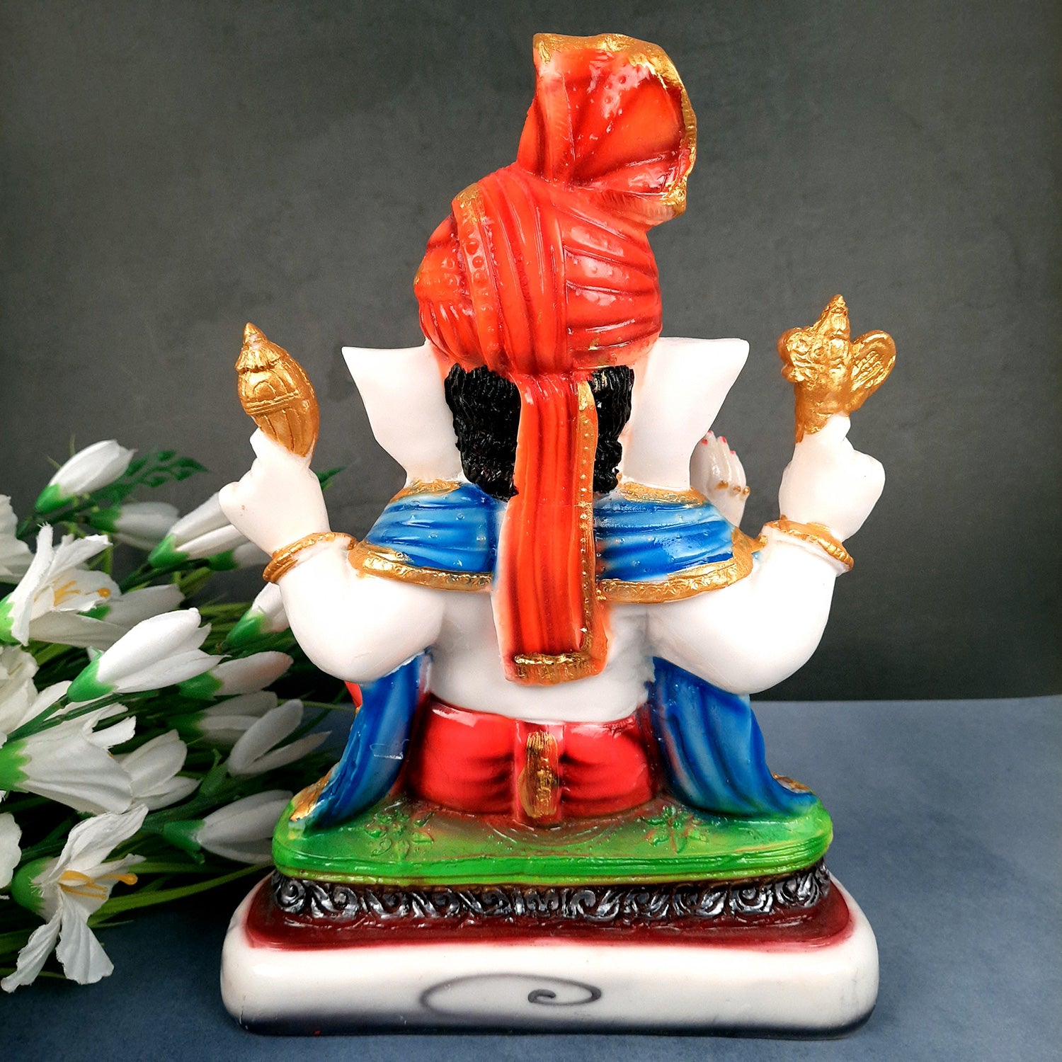 Ganesh Idol | Ganesha Statue Wearing Pagdi Design - for Pooja, Home & Table Decor | Ganpati Murti for Office Desk, Car Dashboard - 11 Inch - Apkamart